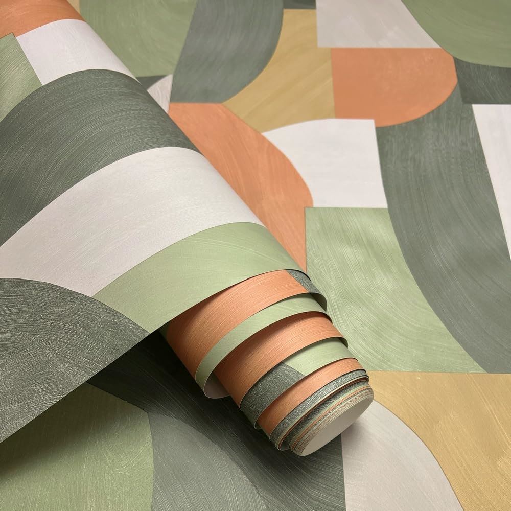 Holden Decor Curved Geo Khaki Wallpaper 13470 - Brush Strokes Geometric Shapes