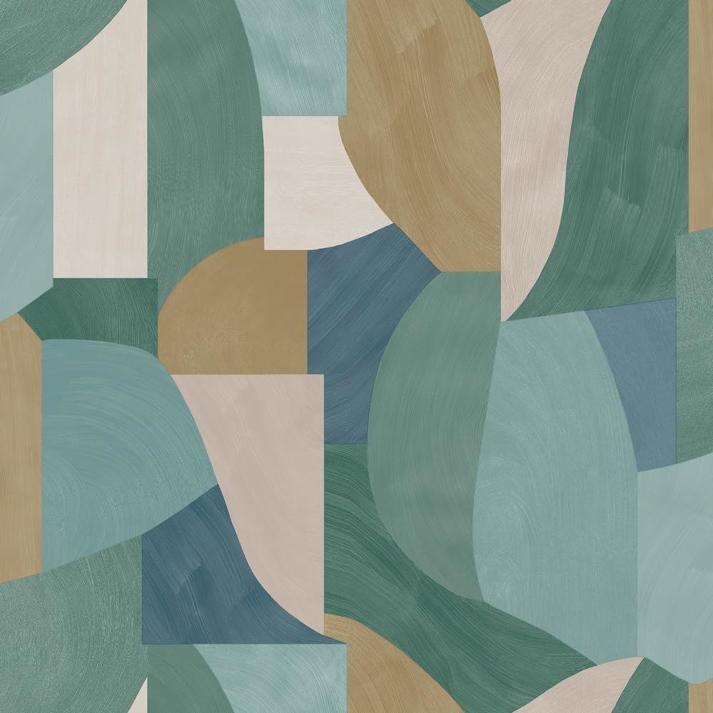 Holden Decor Curved Geo Teal Wallpaper 13471 - Brush Strokes Geometric Shapes