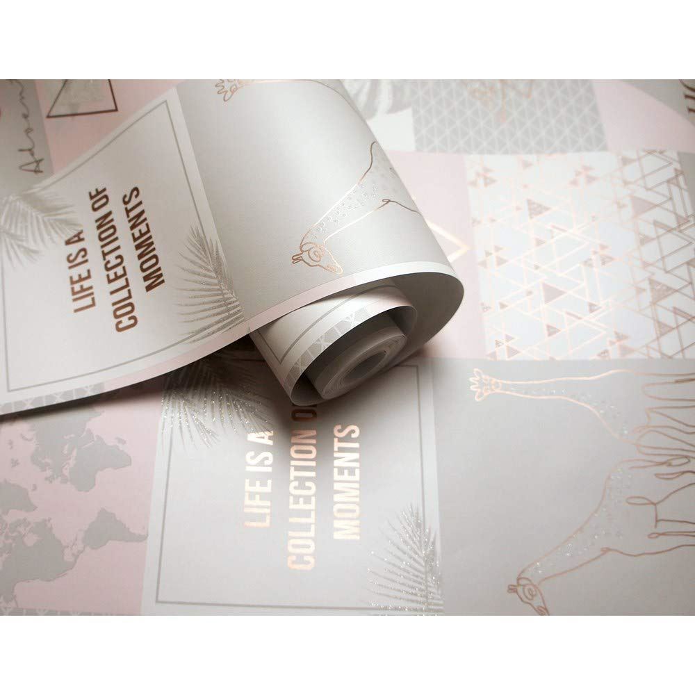 Holden Decor Wonderland Explorer Pink Grey Wallpaper 12900 - Metallic Novelty