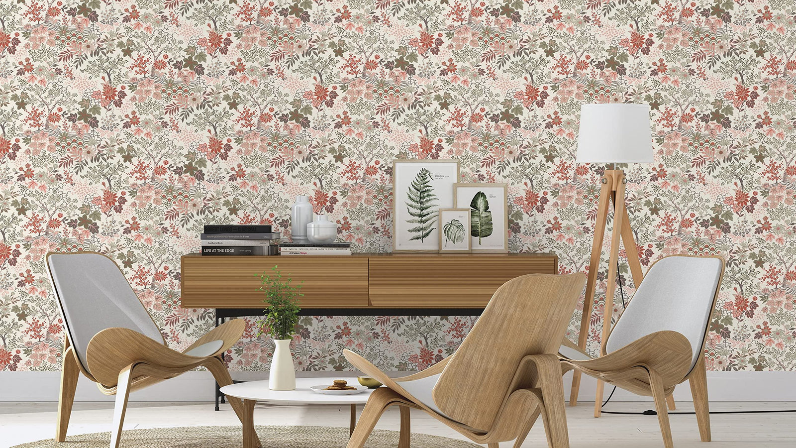 Rasch Wallpaper 553338 - Colourful Non-Woven Wallpaper from The Salisbury Collection with Different Coloured Leaves on White Background with Slight Structure - 10.05 m x 53 cm (L x W)