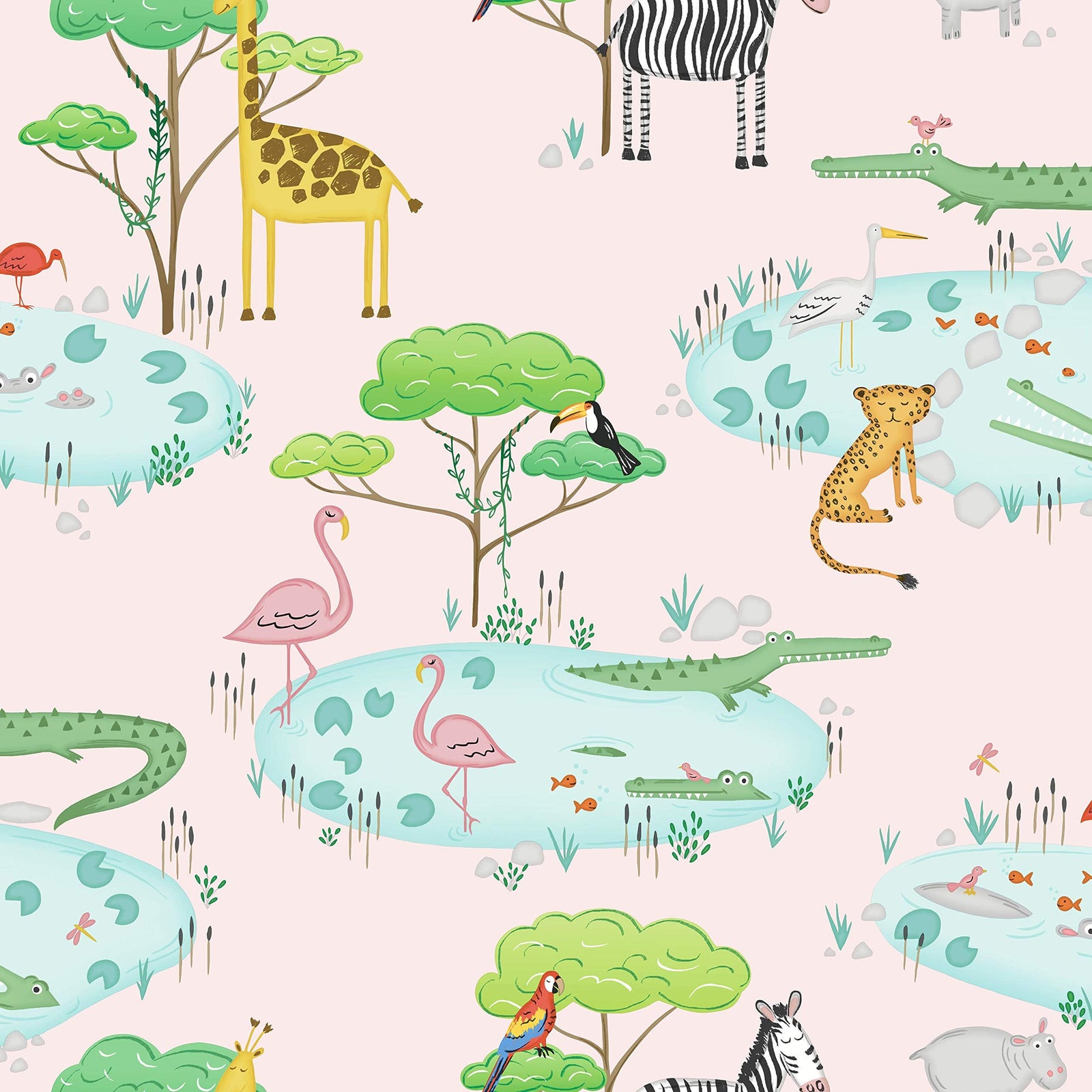 Holden Decor Over The Rainbow Crocodile Lake Pink Wallpaper 90931 - Kids