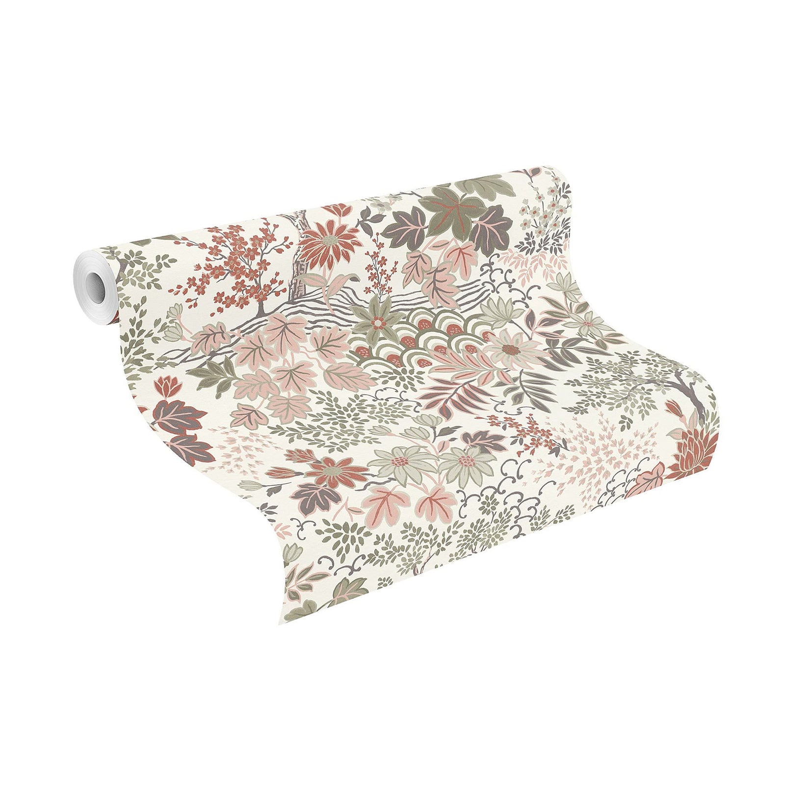 Rasch Wallpaper 553338 - Colourful Non-Woven Wallpaper from The Salisbury Collection with Different Coloured Leaves on White Background with Slight Structure - 10.05 m x 53 cm (L x W)