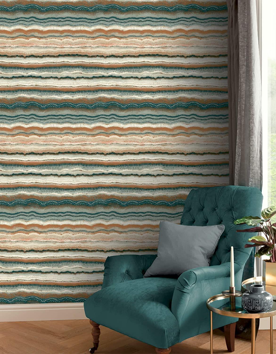 Arthouse Jade Mineral Wallpaper - Layered Rock Design - Stunning Metallic Foil & Gloss Finish - with Green Red Brown Natural Colourways - Organic & Understated Luxurious Effect 903907