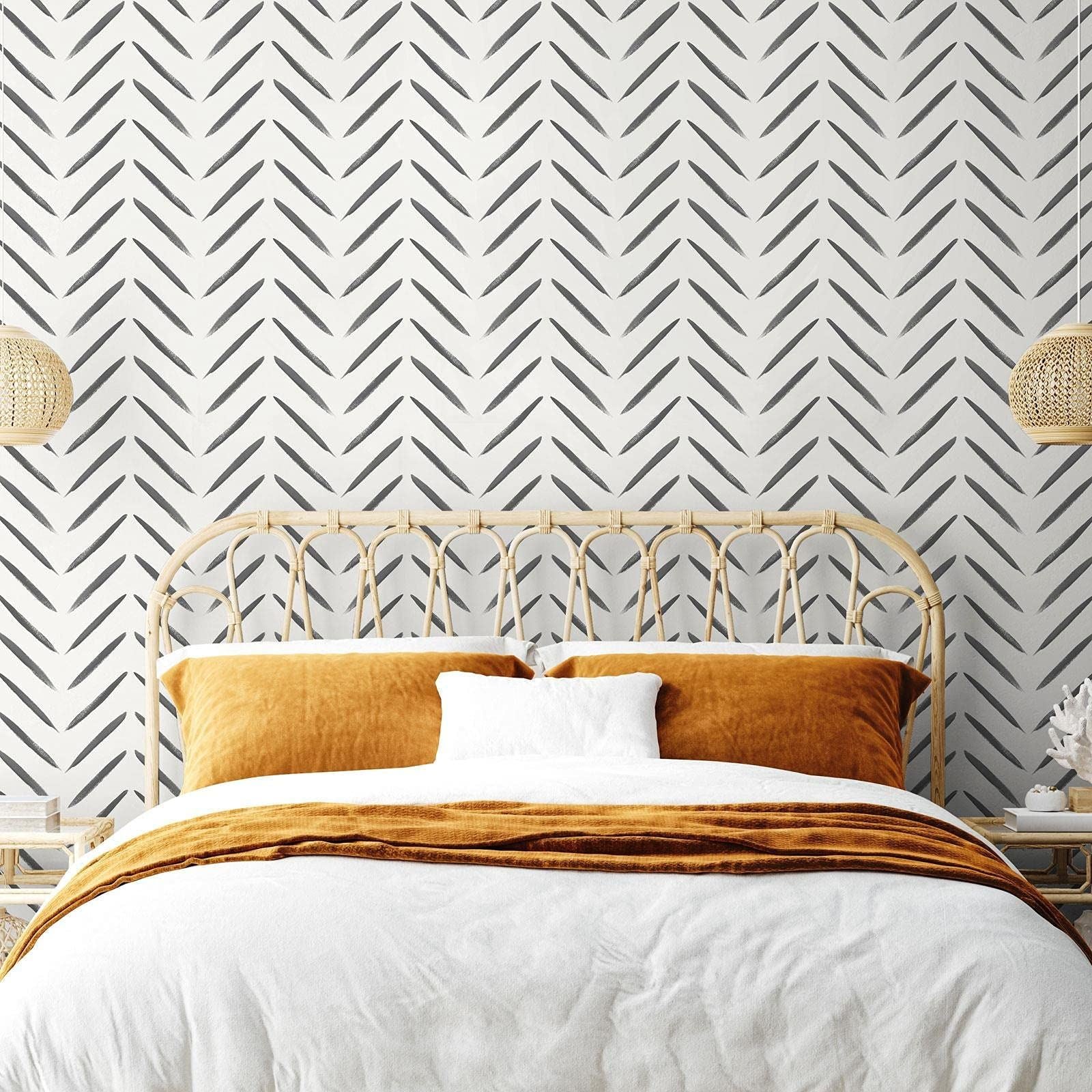 Chevron Brush Marks Wallpaper Black/White Holden 13040