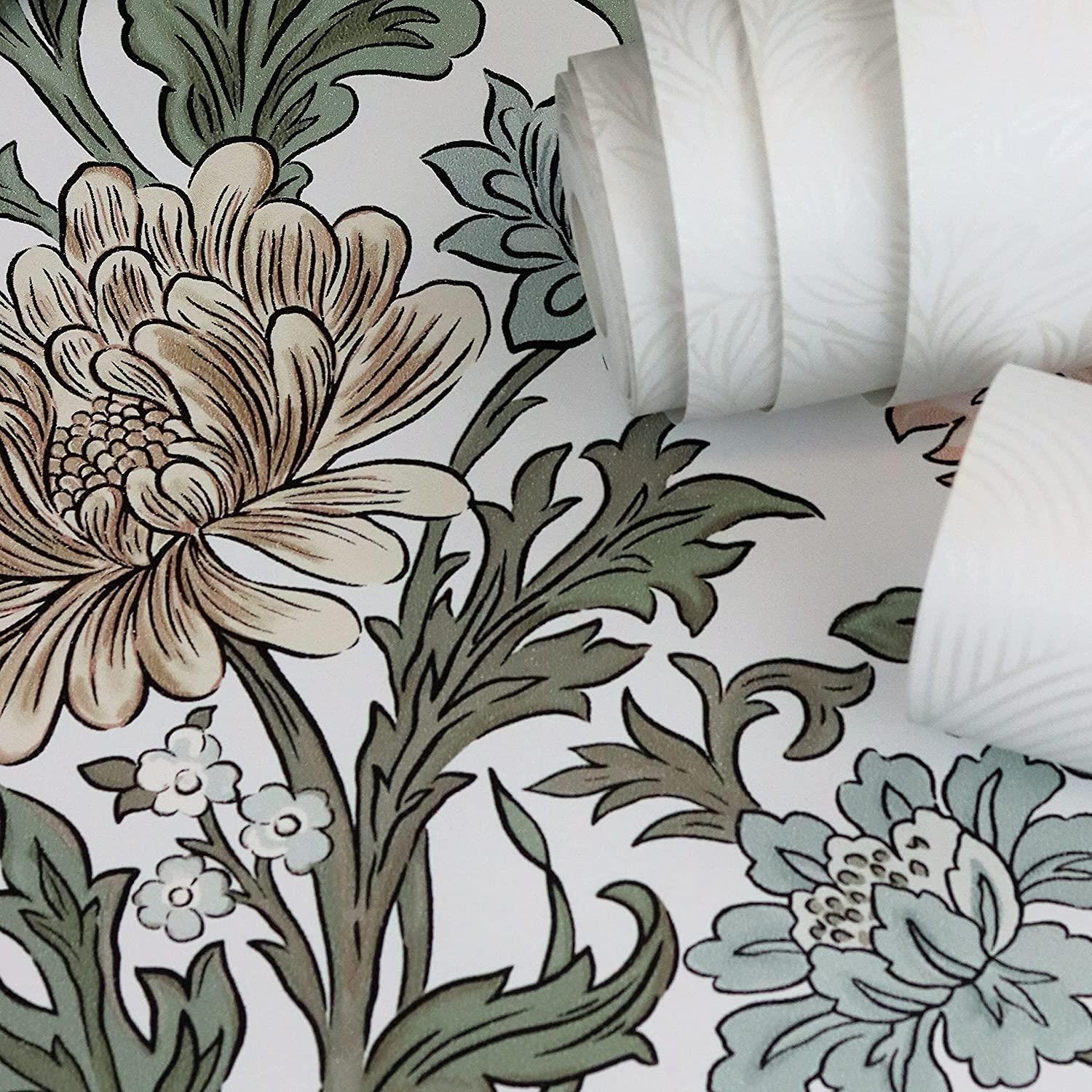 Rasch Wallpaper 553130 - Colourful Non-Woven Wallpaper from The Salisbury Collection with Flower Motif in Various Colours on White Background with Slightly Structure - 10.05 m x 53 cm (L x W)