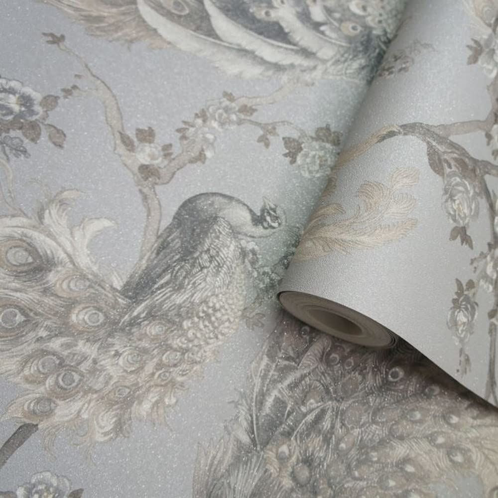 Holden Decor Menali Navy Wallpaper 35922 - Vinyl Glitter Peacock Feather Floral
