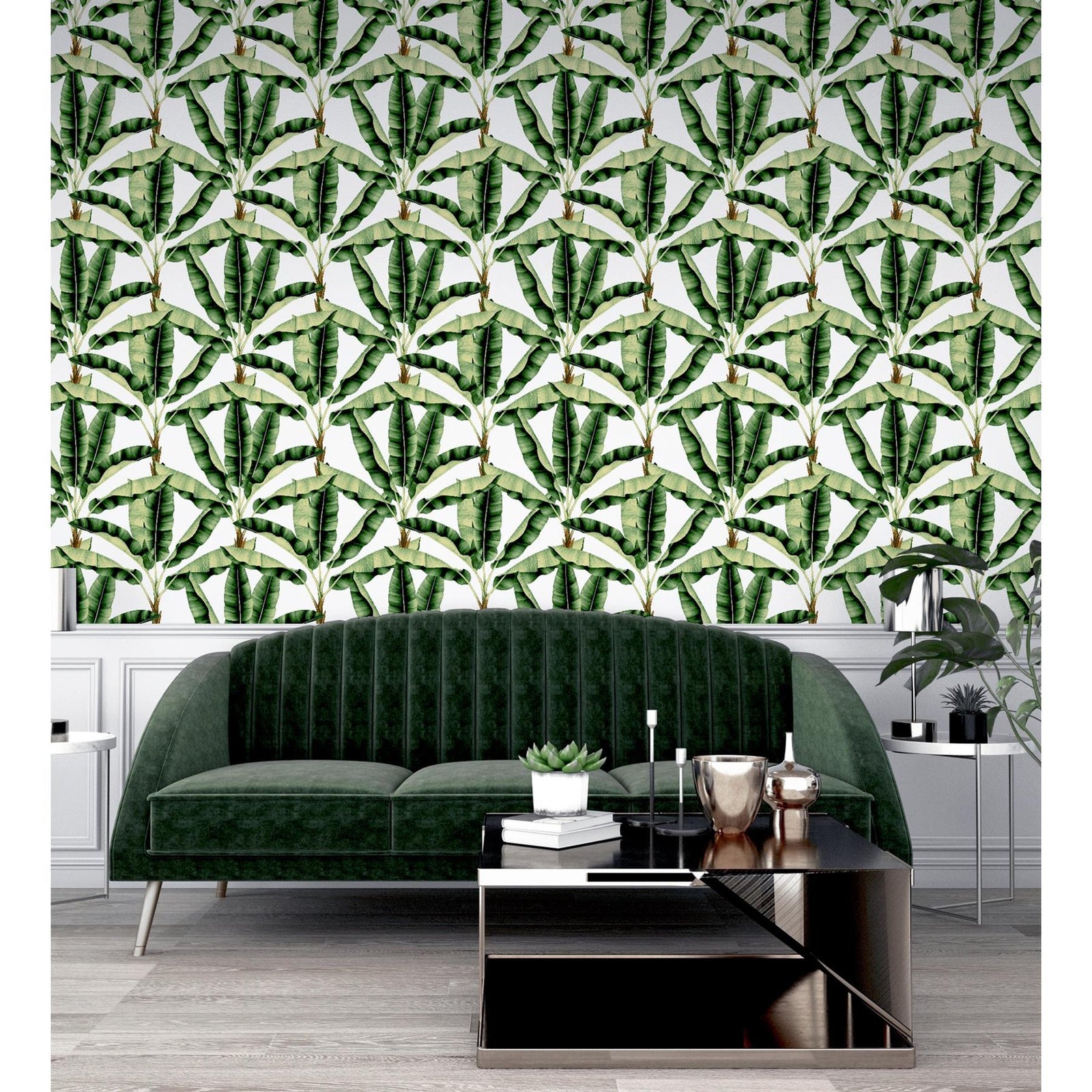 Arthouse Large Green Tropical Leaves Wallpaper - Cool Cream Background Makes The Exotic Print Stand Out - Stunning Island Style Wallpaper - Calming & Relaxing Sanctuary Feel - 909604