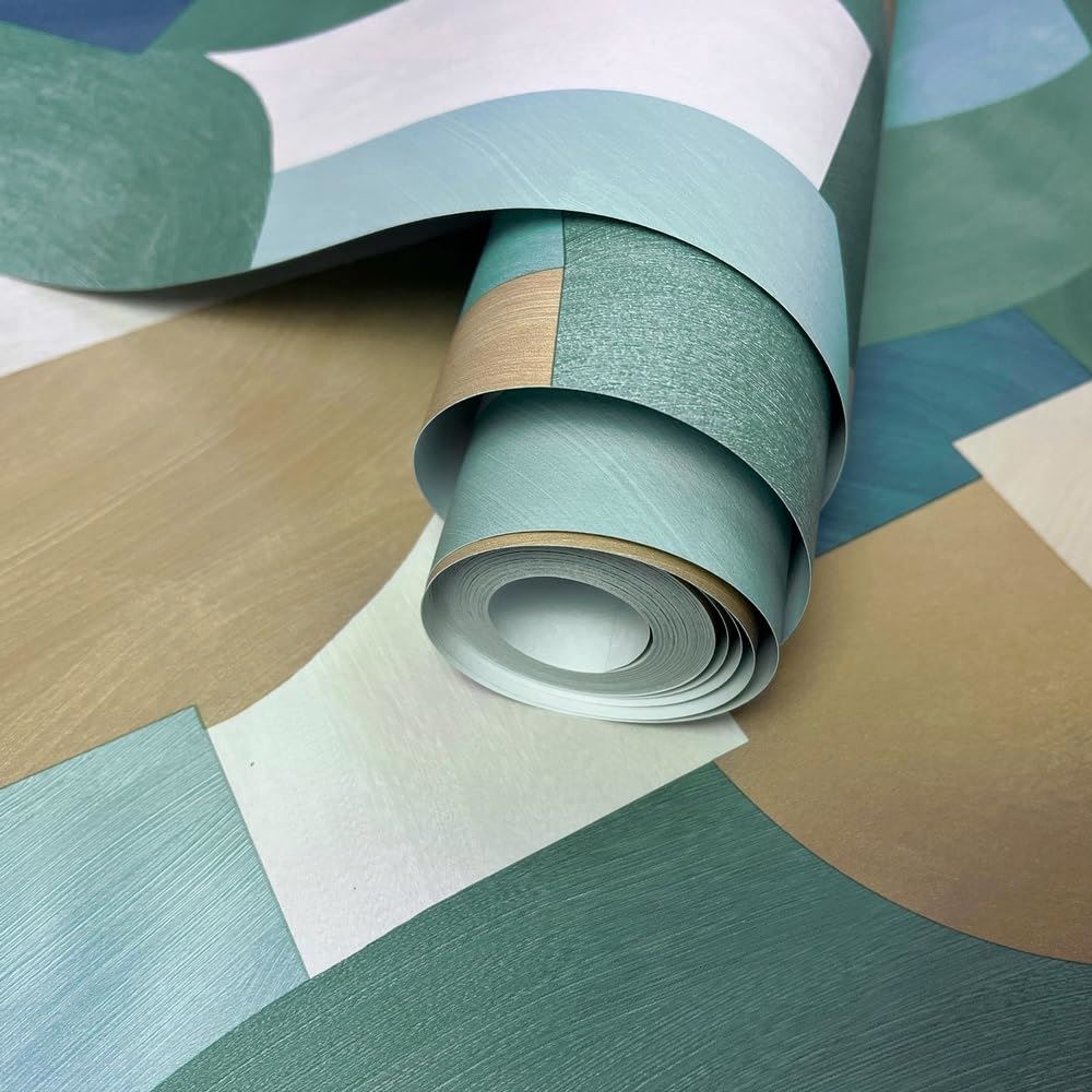 Holden Decor Curved Geo Teal Wallpaper 13471 - Brush Strokes Geometric Shapes