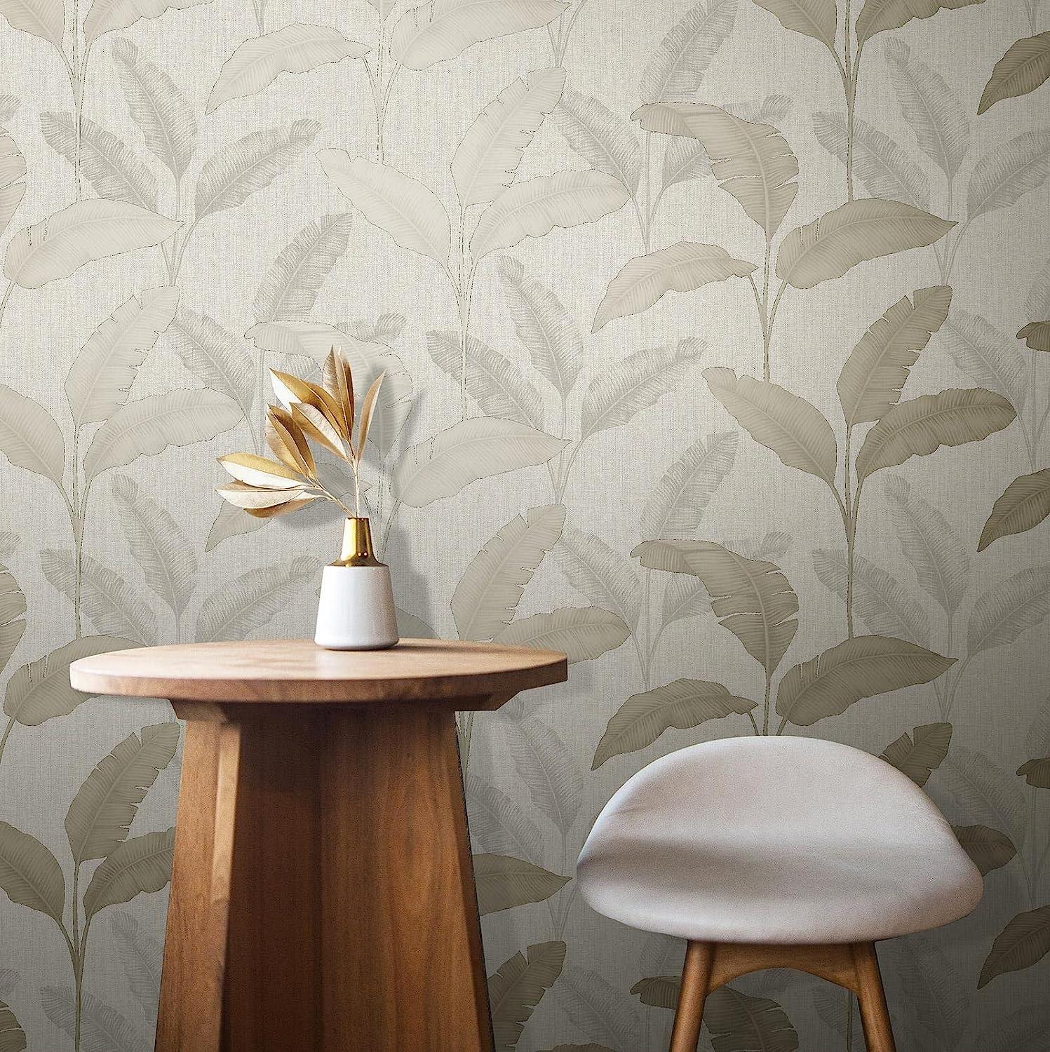 RASCH (U.K) Limited Amara Palm Wallpaper - Modern Wallpaper for Living Room, Bedroom, Fireplace - Decorative Luxury Tropical Wall Paper with Metallic Tone (Beige/Gold)