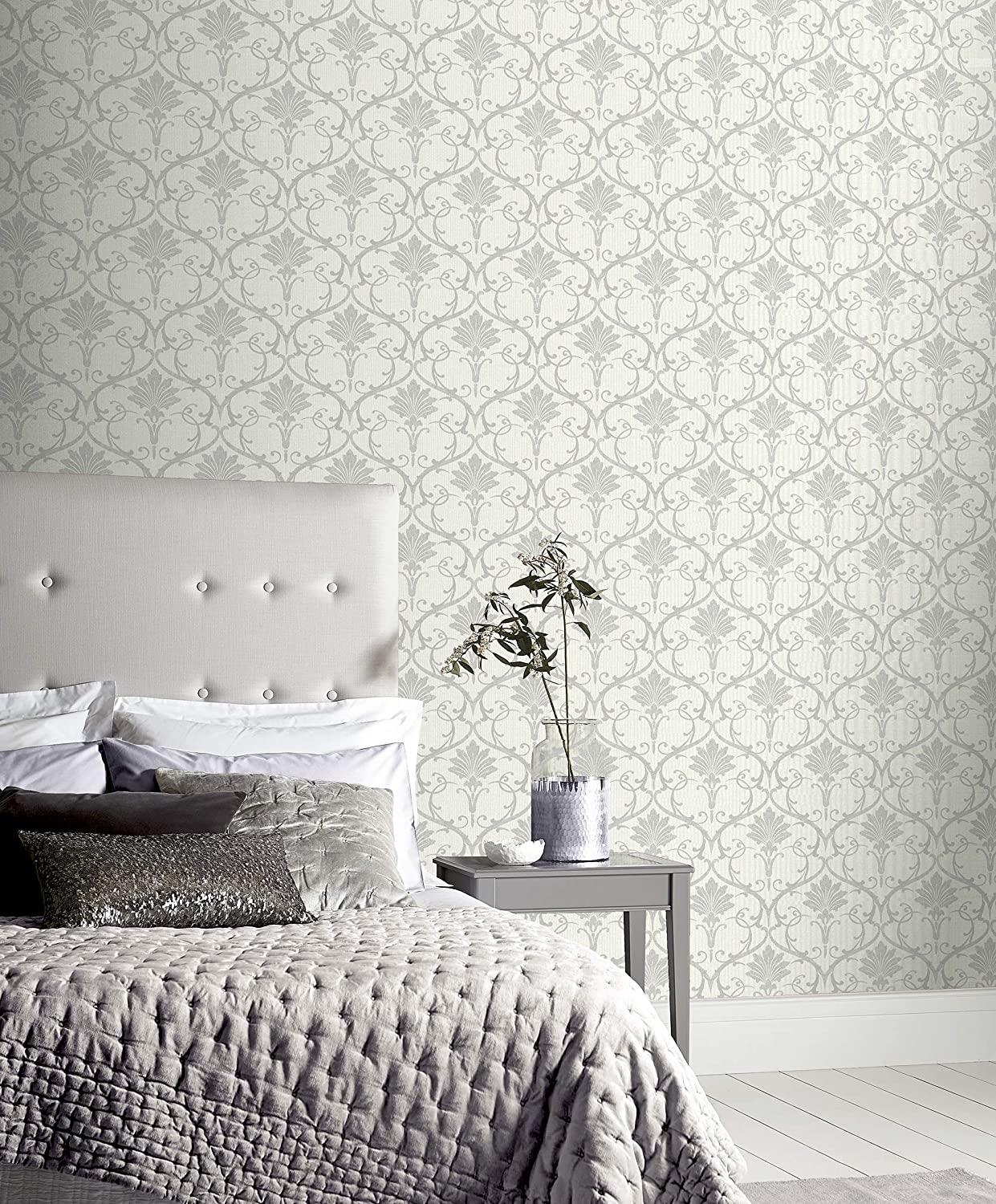 Arthouse ArtiSTICK Divine Damask Grey Peel and Stick Self Adhesive Wallpaper 6m Long - Great for Upcycling Furniture - Cabinets Kitchen Drawers Shelves - Peel & Stick 300217, Single Roll