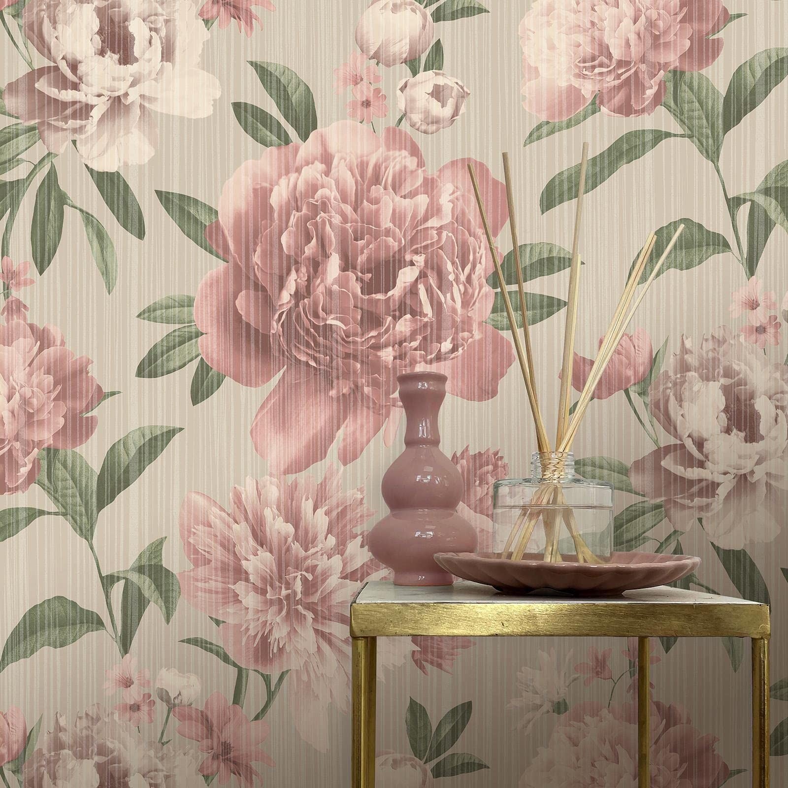 RASCH (U.K) Limited Valentina Big Bloom Wallpaper - Modern Wallpaper for Living Room, Bedroom, Fireplace - Decorative Luxury Floral Wall Paper with Blooming Flowers & Subtle Glimmers (Pink)