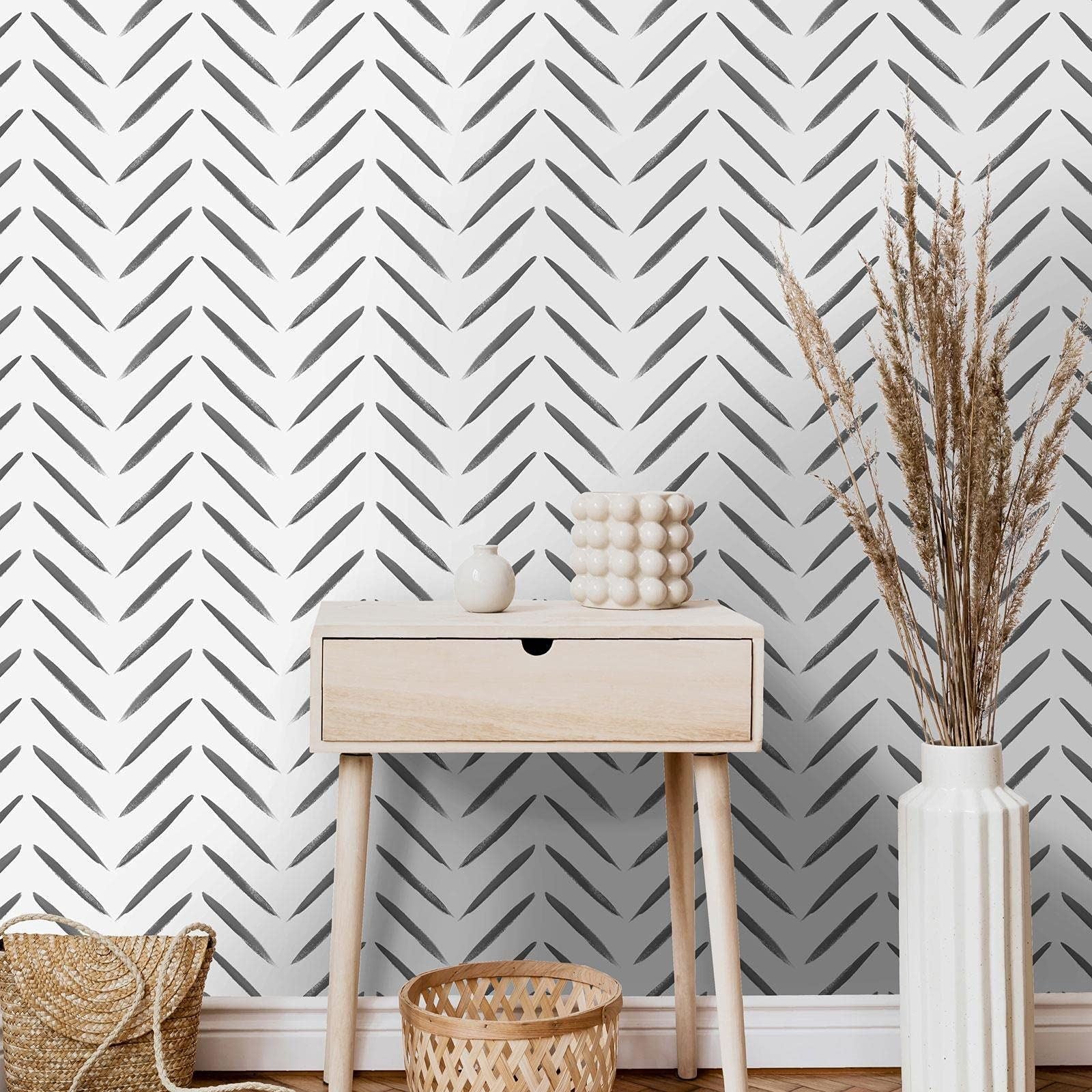 Chevron Brush Marks Wallpaper Black/White Holden 13040