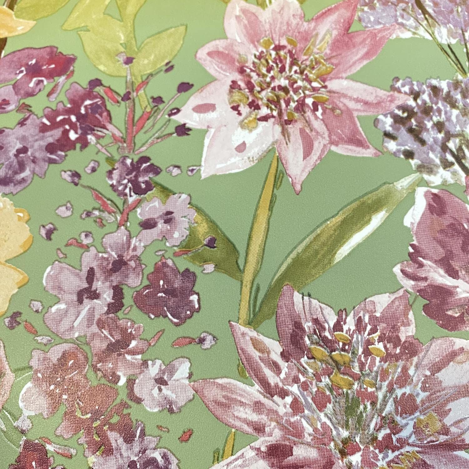 Wildflower Sage Floral Wallpaper Pink Green Yellow Natural Flower