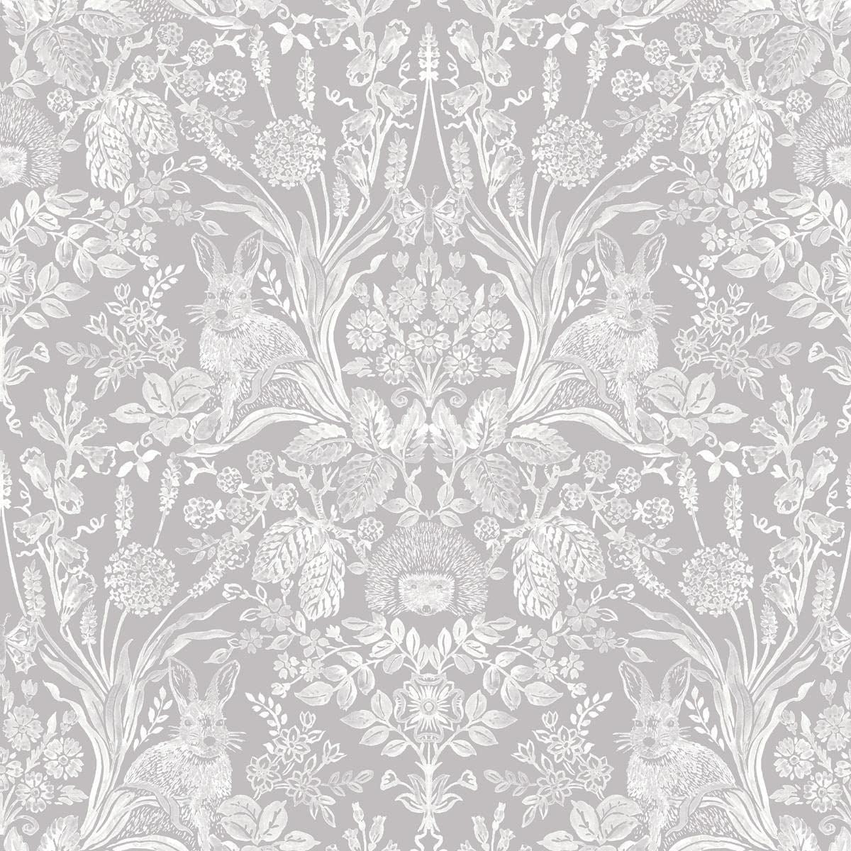Holden Decor Harlen Wallpaper Trees Flowers Hedgehogs Leaves Rabbits Damask