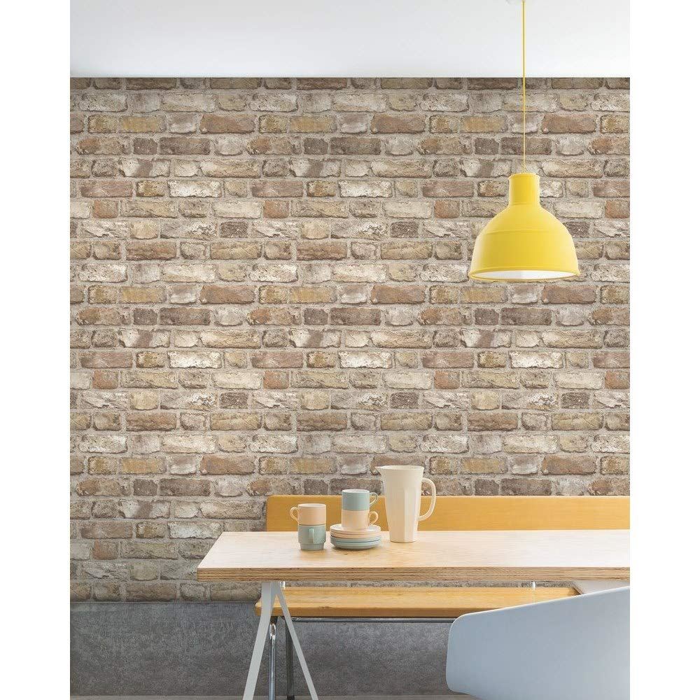 Grandeco Vintage Brick Neutral Wallpaper A28904 - Paste The Wall Faux Stone Wall