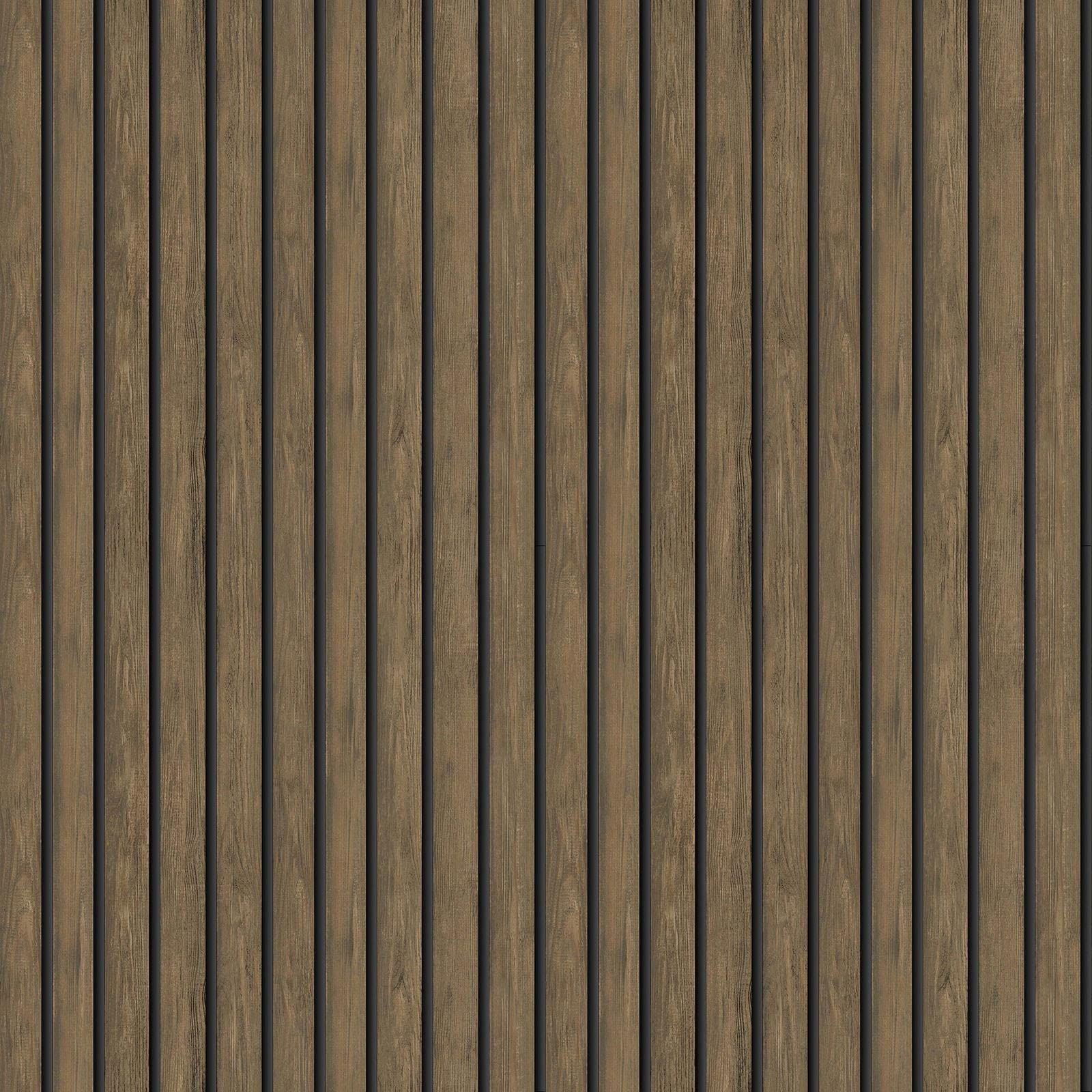 Wood Slat Effect Wallpaper Dark Oak Holden 13130 Brown