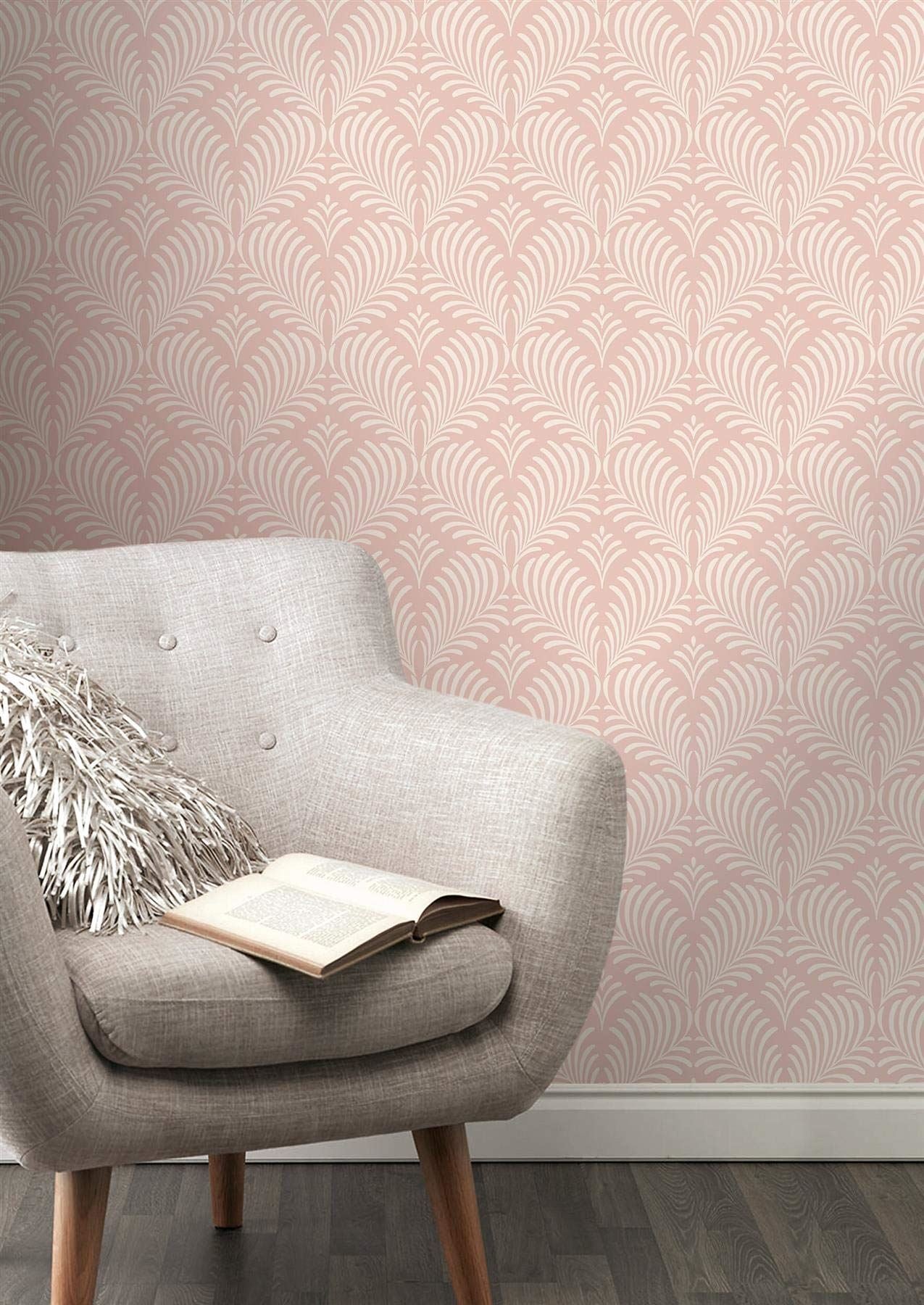 Rasch Paloma Feather Leaf Trail Pink Glitter Motif Luxury Embossed Metallic Wallpaper Paste The Wall Vinyl - All Rooms