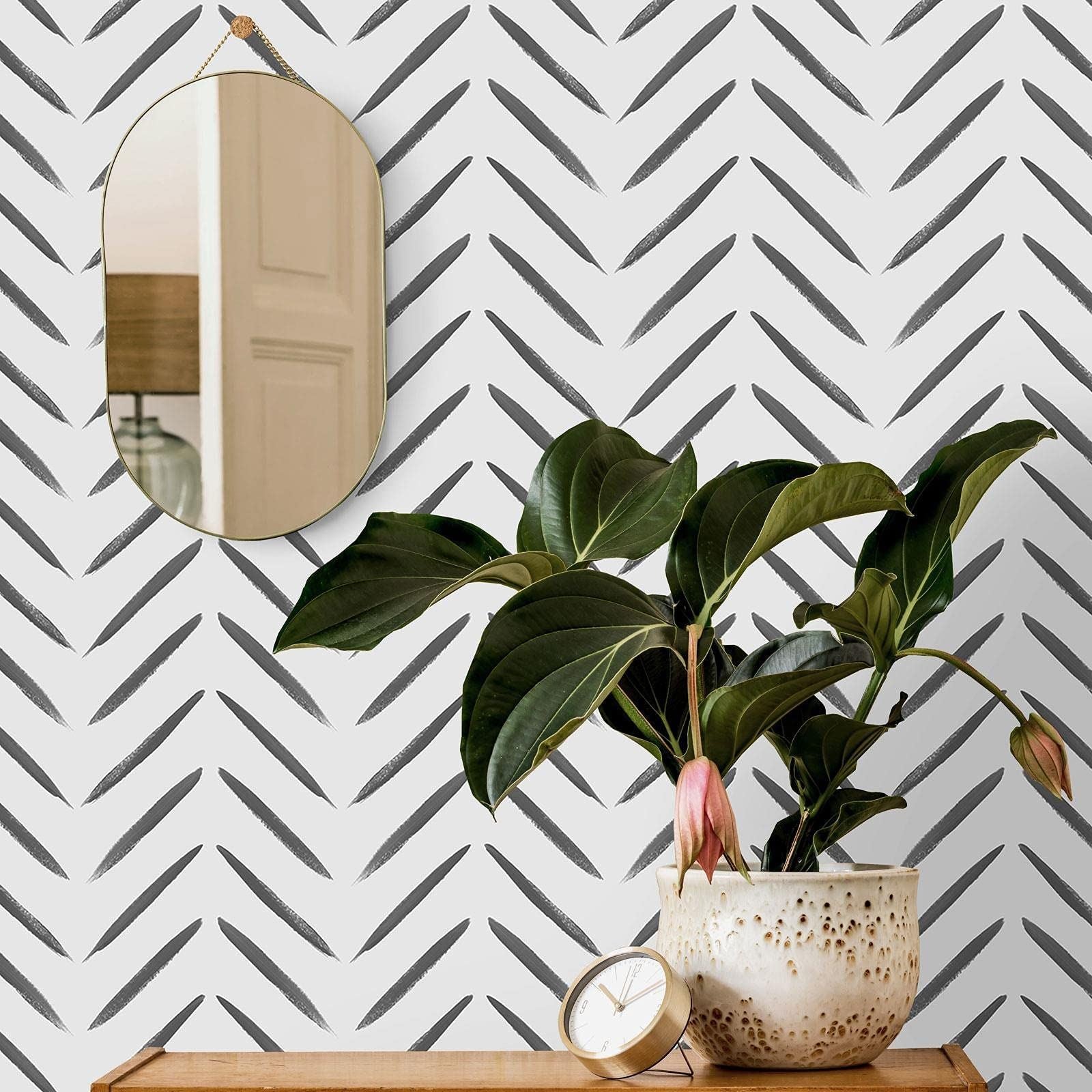 Chevron Brush Marks Wallpaper Black/White Holden 13040