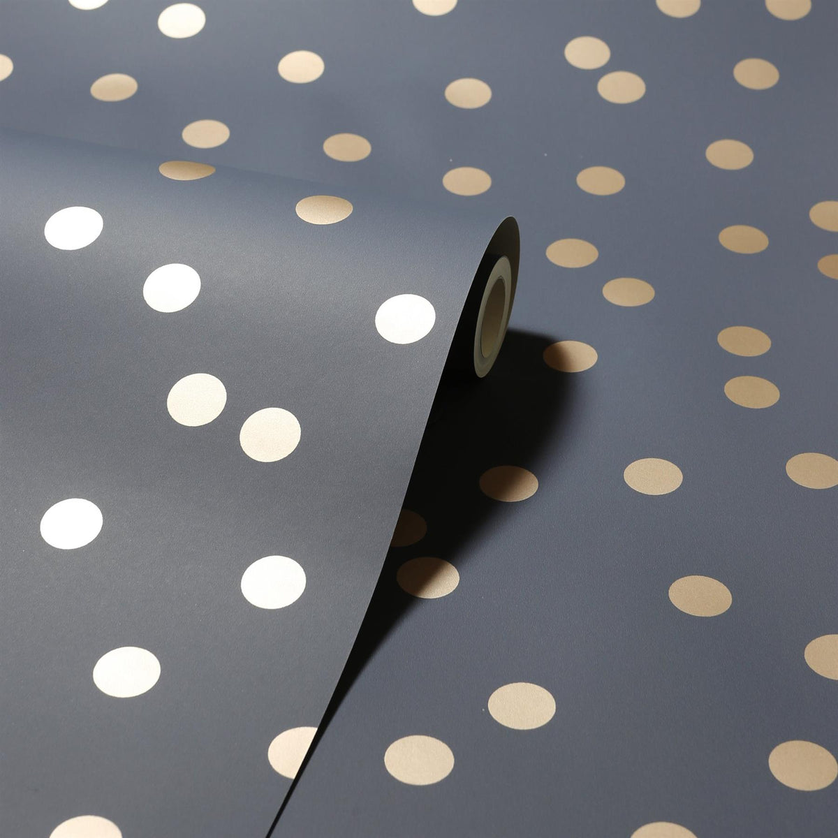 Arthouse Wallpaper Dotty Charcoal Rose Gold 685001 Full Roll, Blue