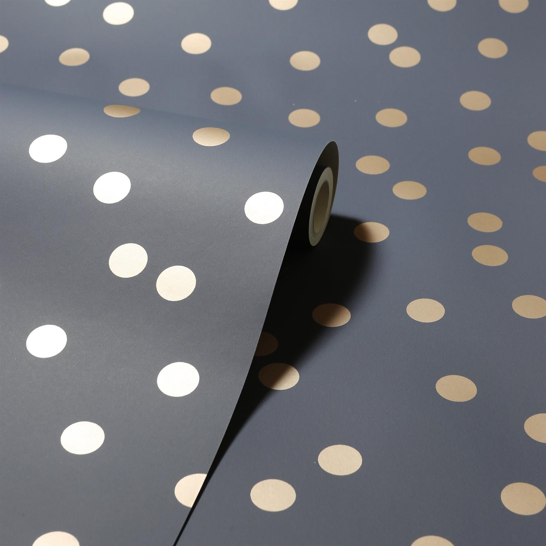 Arthouse Wallpaper Dotty Charcoal Rose Gold 685001 Full Roll, Blue