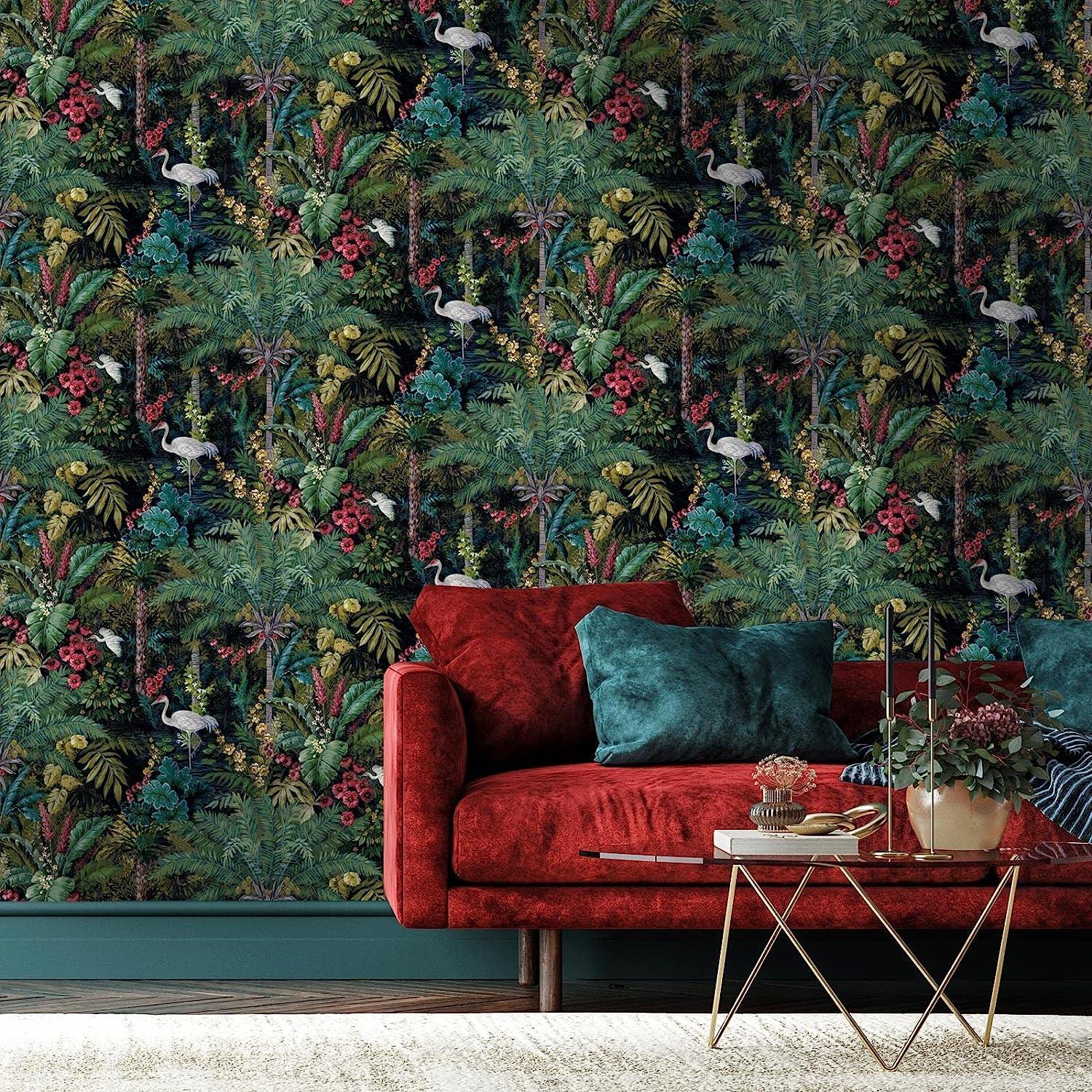 Holden Decor Outside in Jungle Paradise Black Wallpaper 13181 - Cranes Tropical