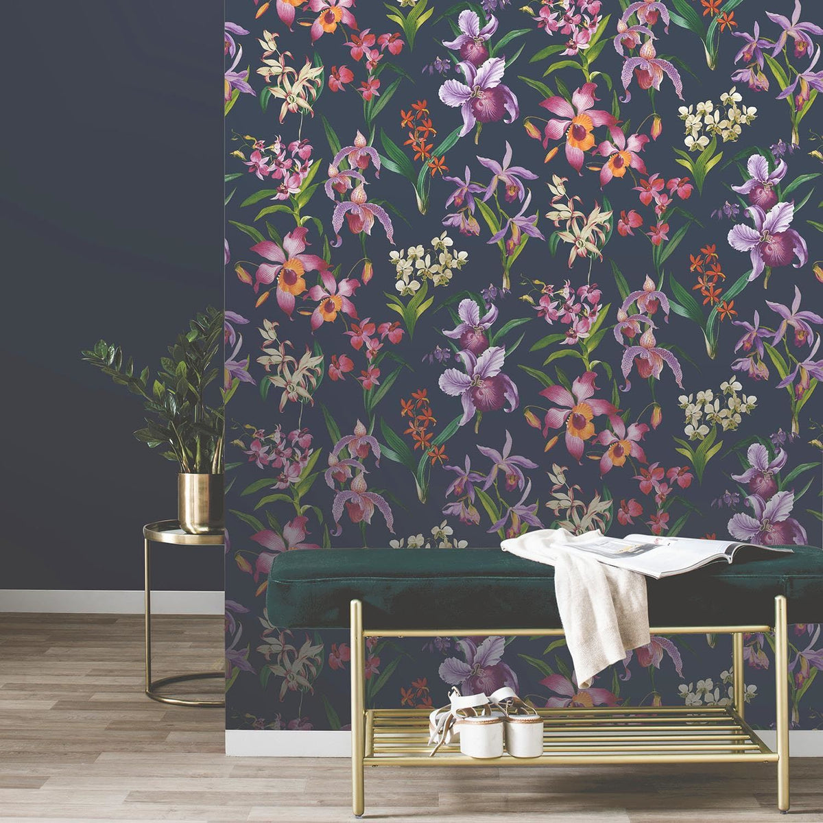 Rasch Maya Floral Pink / Navy Wallpaper - Modern Contemporary Feature Wall - All Rooms
