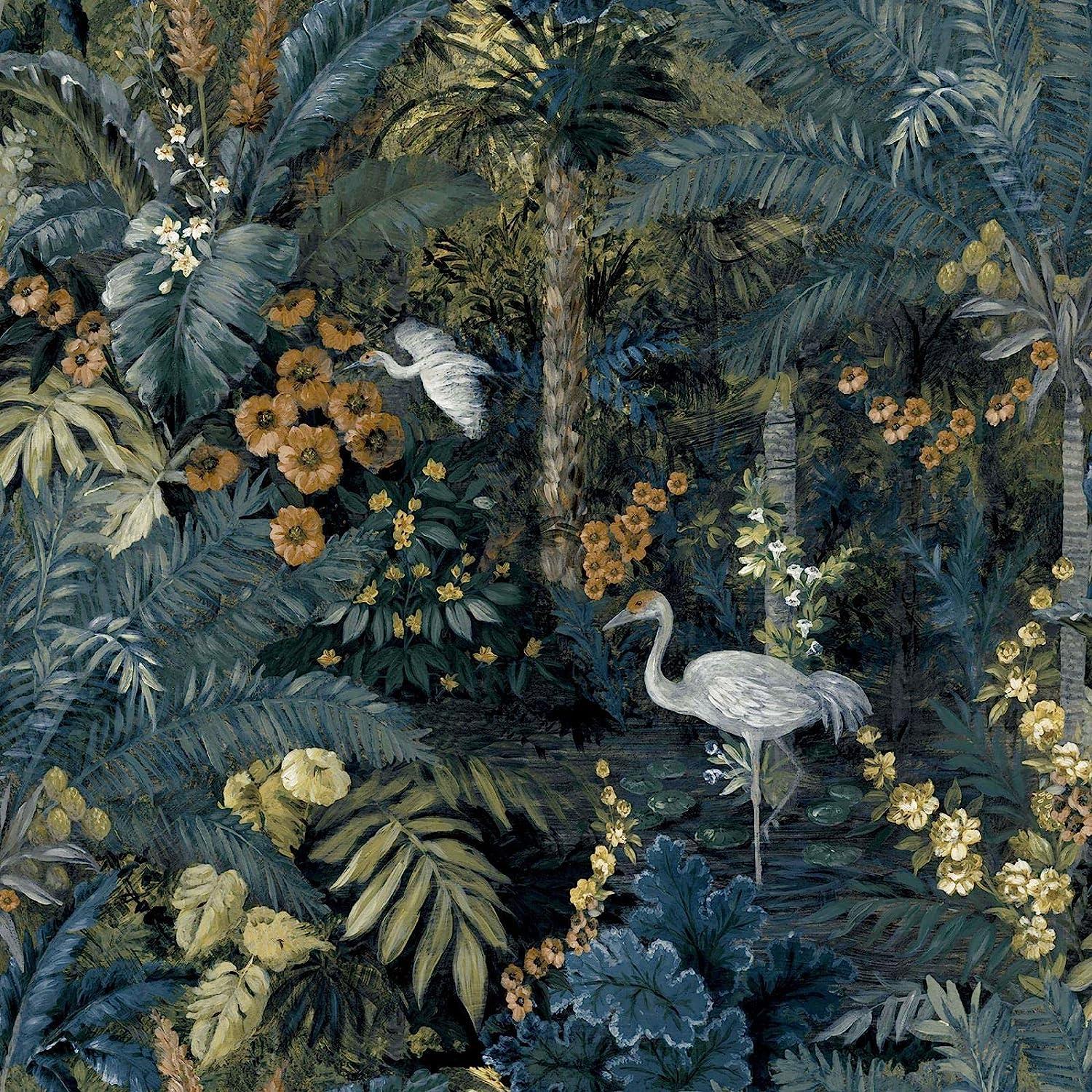 Holden Decor Outside in Jungle Paradise Navy Wallpaper 13180 - Cranes Tropical
