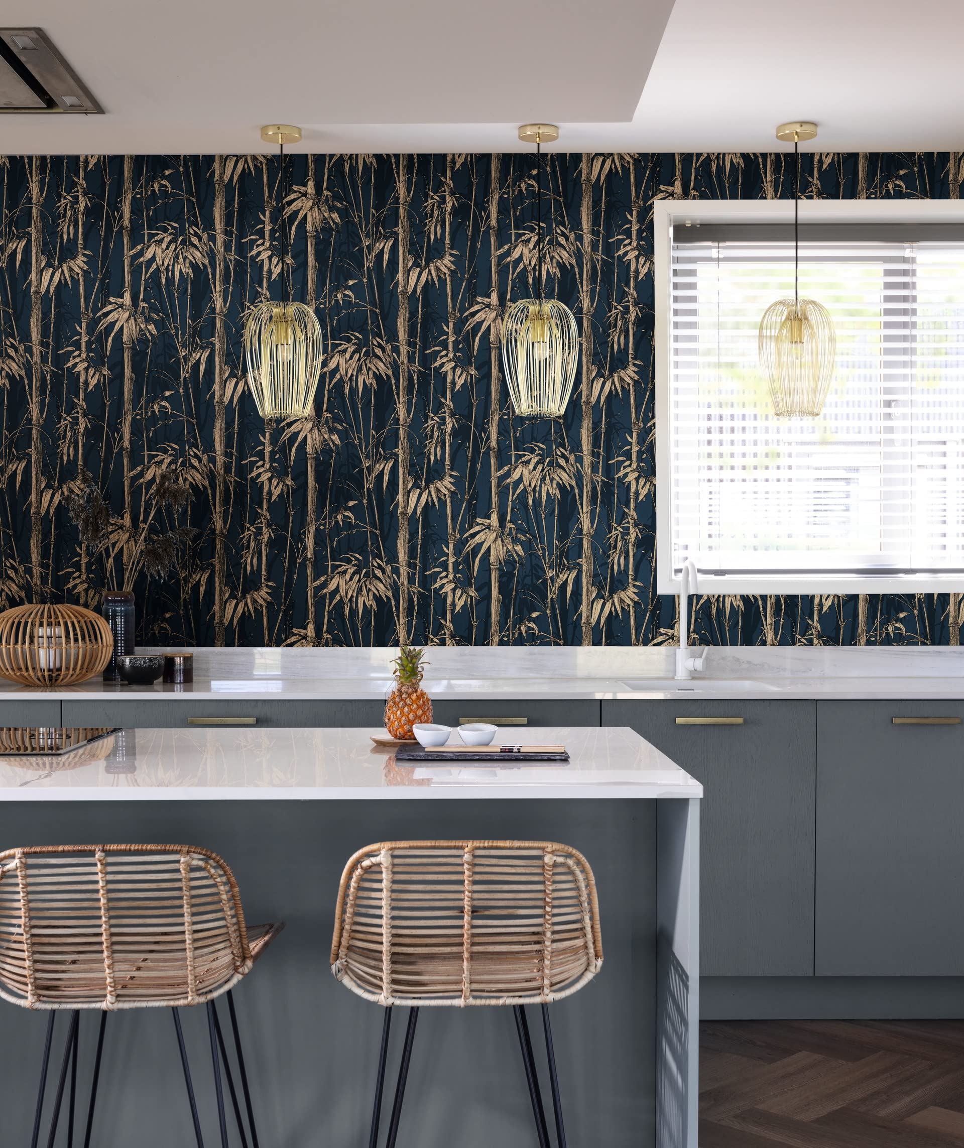 Rasch paperhangings Non Woven Wallpaper (Botanical) Blue Golden 10,05 m x 0,53 m Florentine III 484892