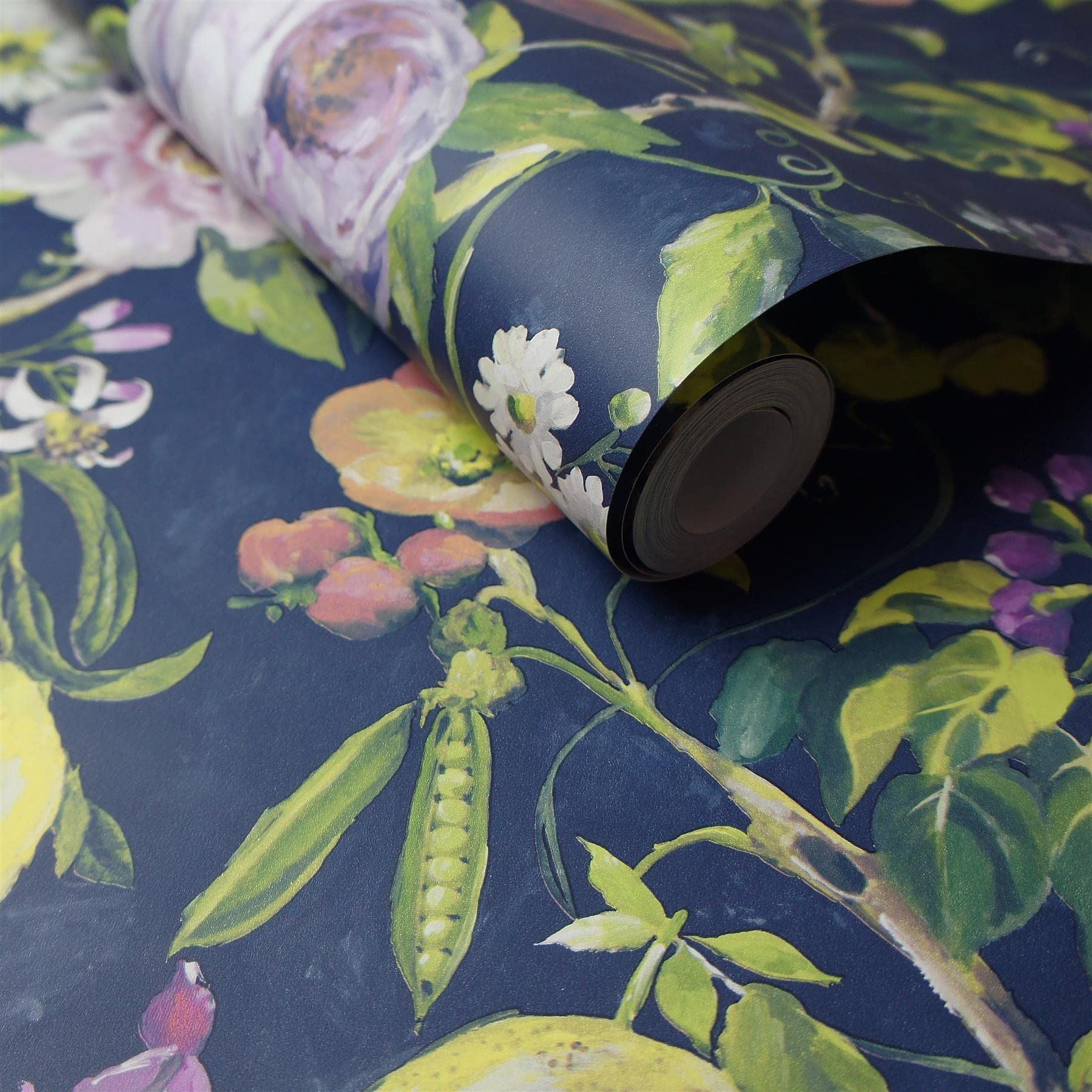 Mirabelle Floral Garden Cottage Plants Navy Green Paste The Wall Wallpaper