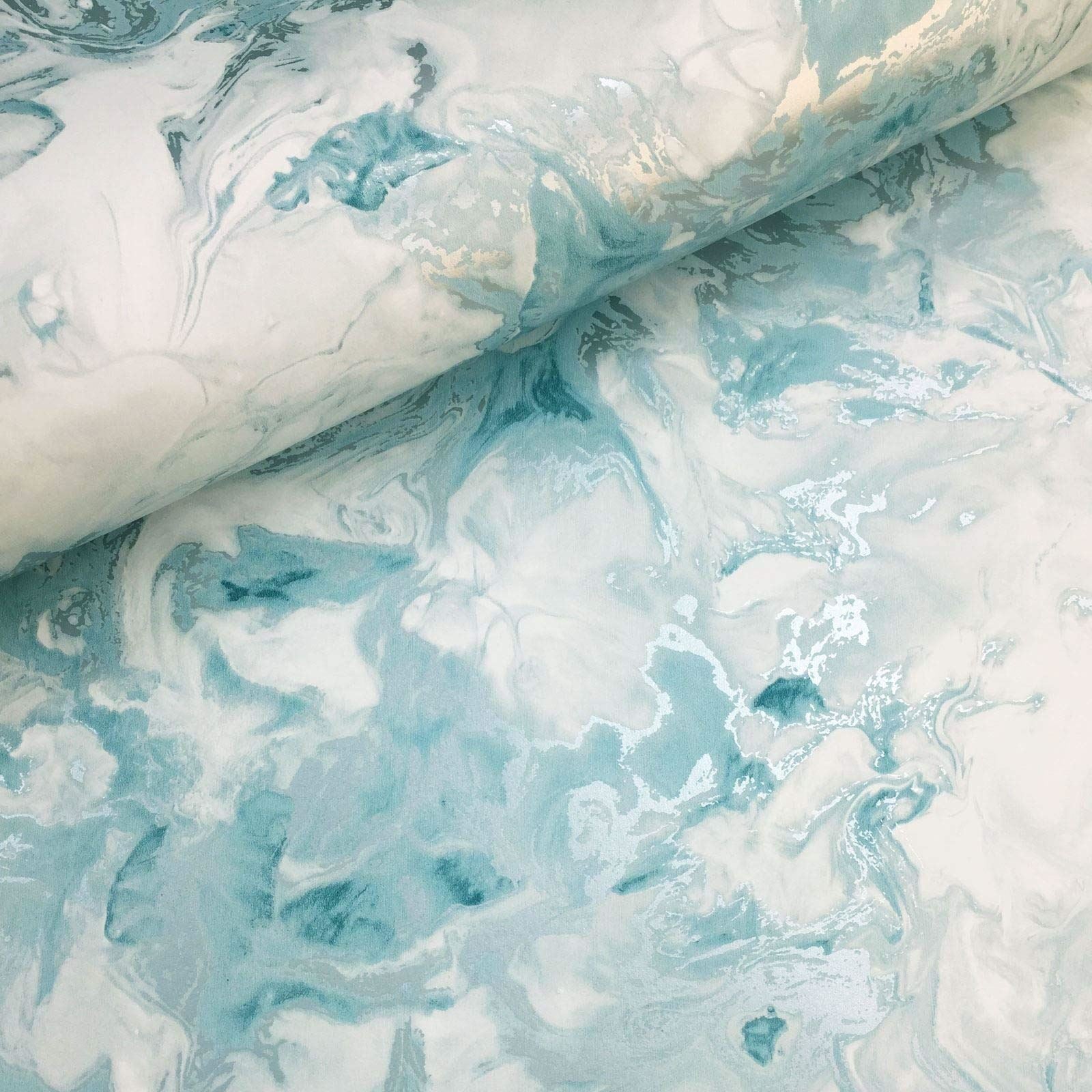 Muriva Elixir Marble Teal Wallpaper 166503 - Feature Metallic Marble Effect