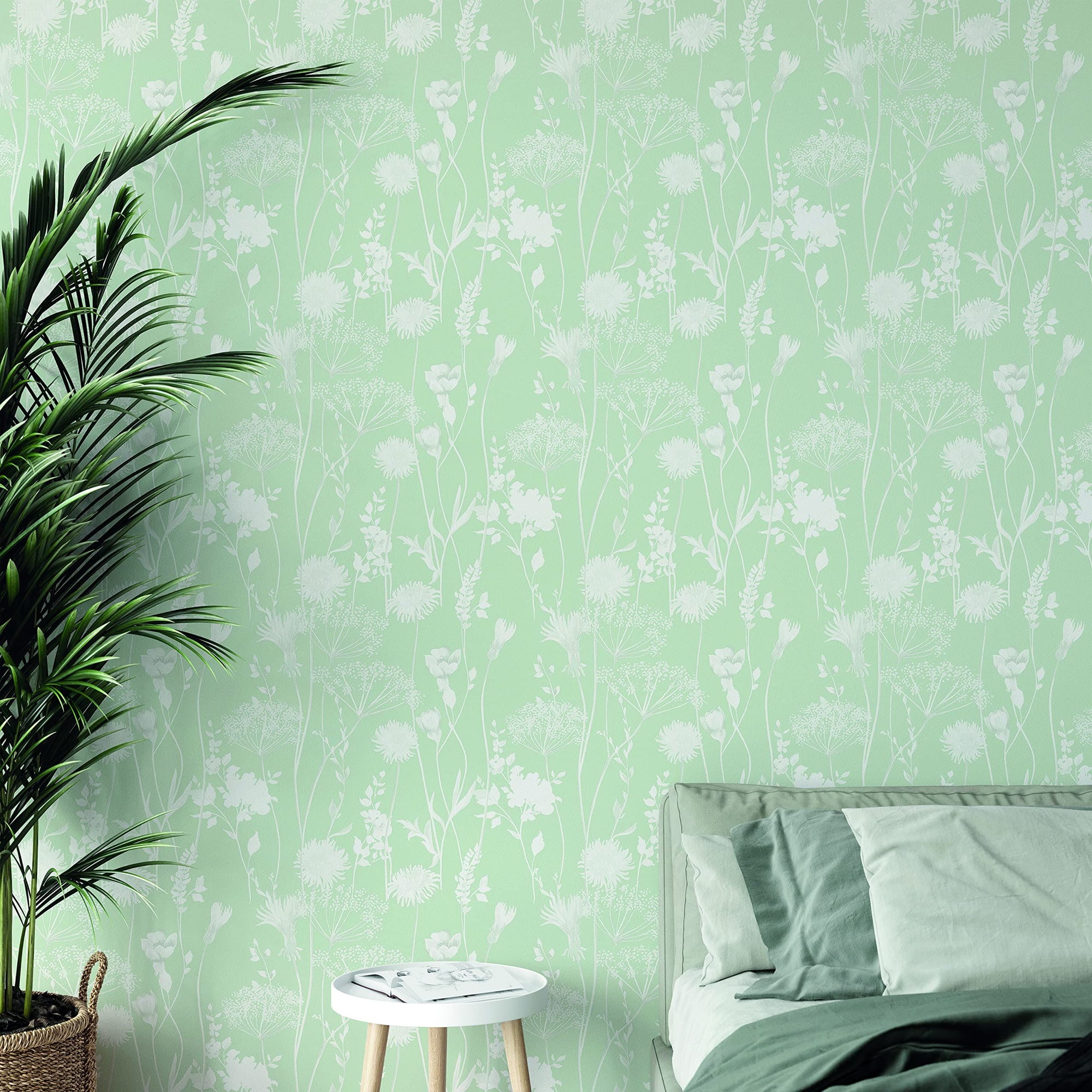 Catherine Lansfield Meadowsweet Floral Wallpaper Green