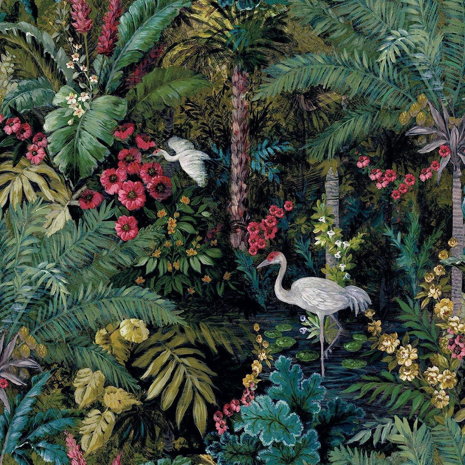 Holden Decor Outside in Jungle Paradise Black Wallpaper 13181 - Cranes Tropical