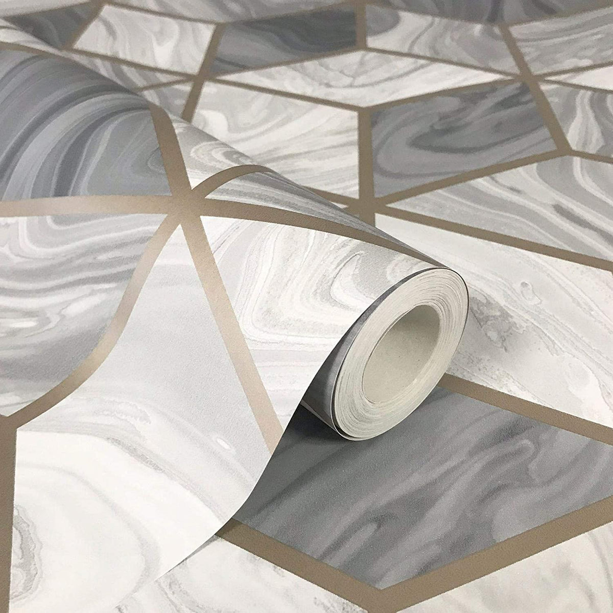 Rasch Portfolio Marble Cube Geometric Grey Wallpaper 248975 - All Rooms