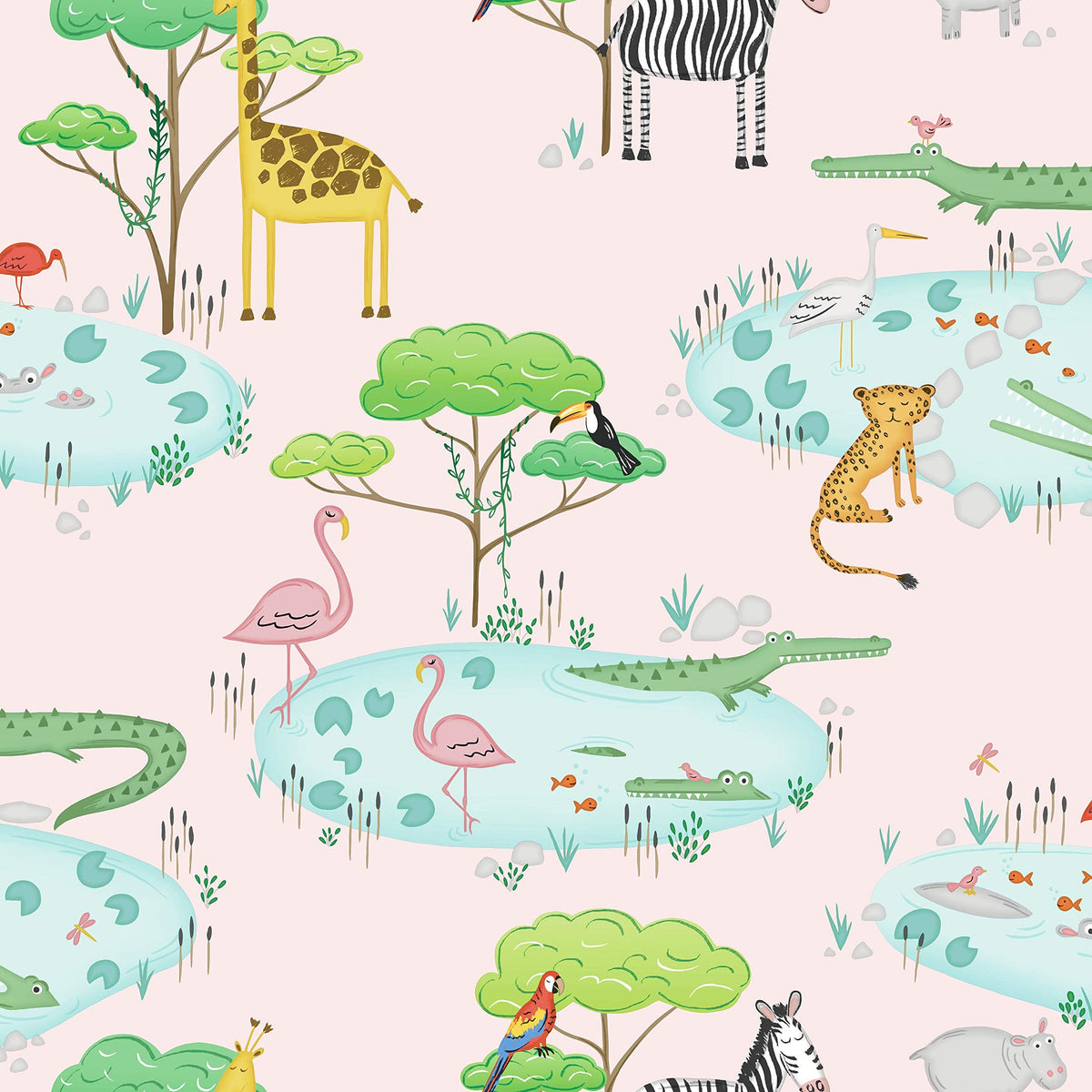 Holden Decor Over The Rainbow Crocodile Lake Pink Wallpaper 90931 - Kids