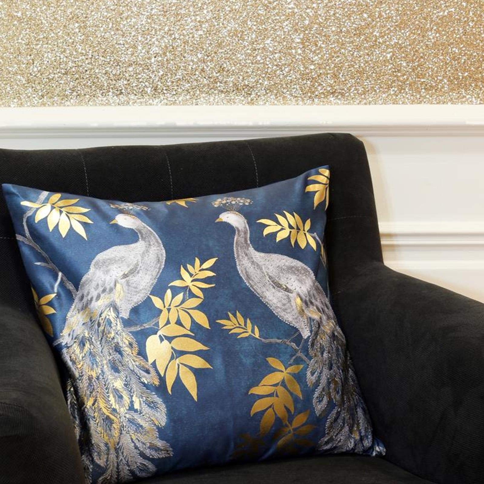 Arthouse Lazzaro Teal Gold Foil Peacock Bird Printed Filled Pillow Padded Cushion Cover Size 45 x 45cm