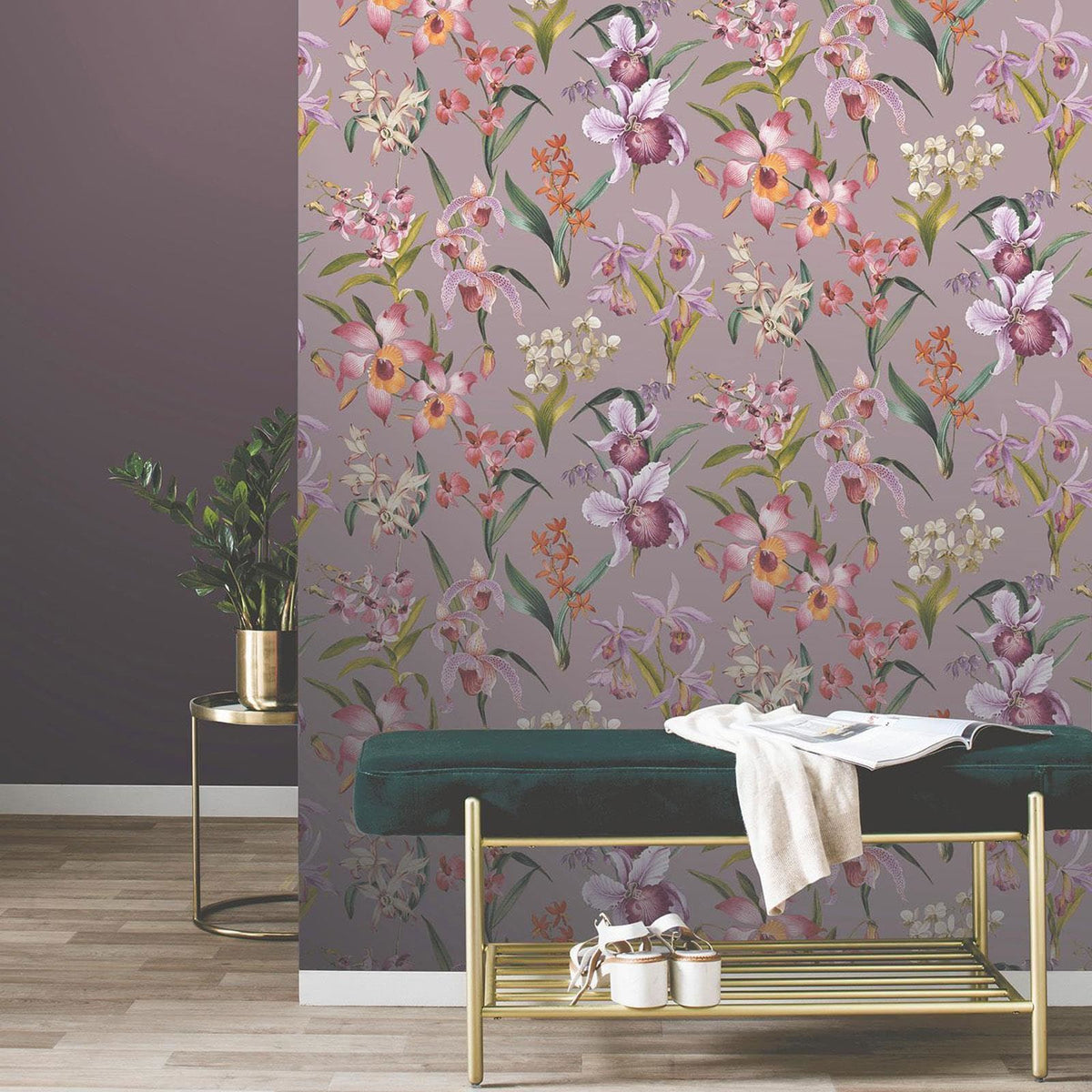 Rasch Maya Floral Wallpaper Tropical Orchids Exotic Flowers Lilac/Multi Colourful 283661