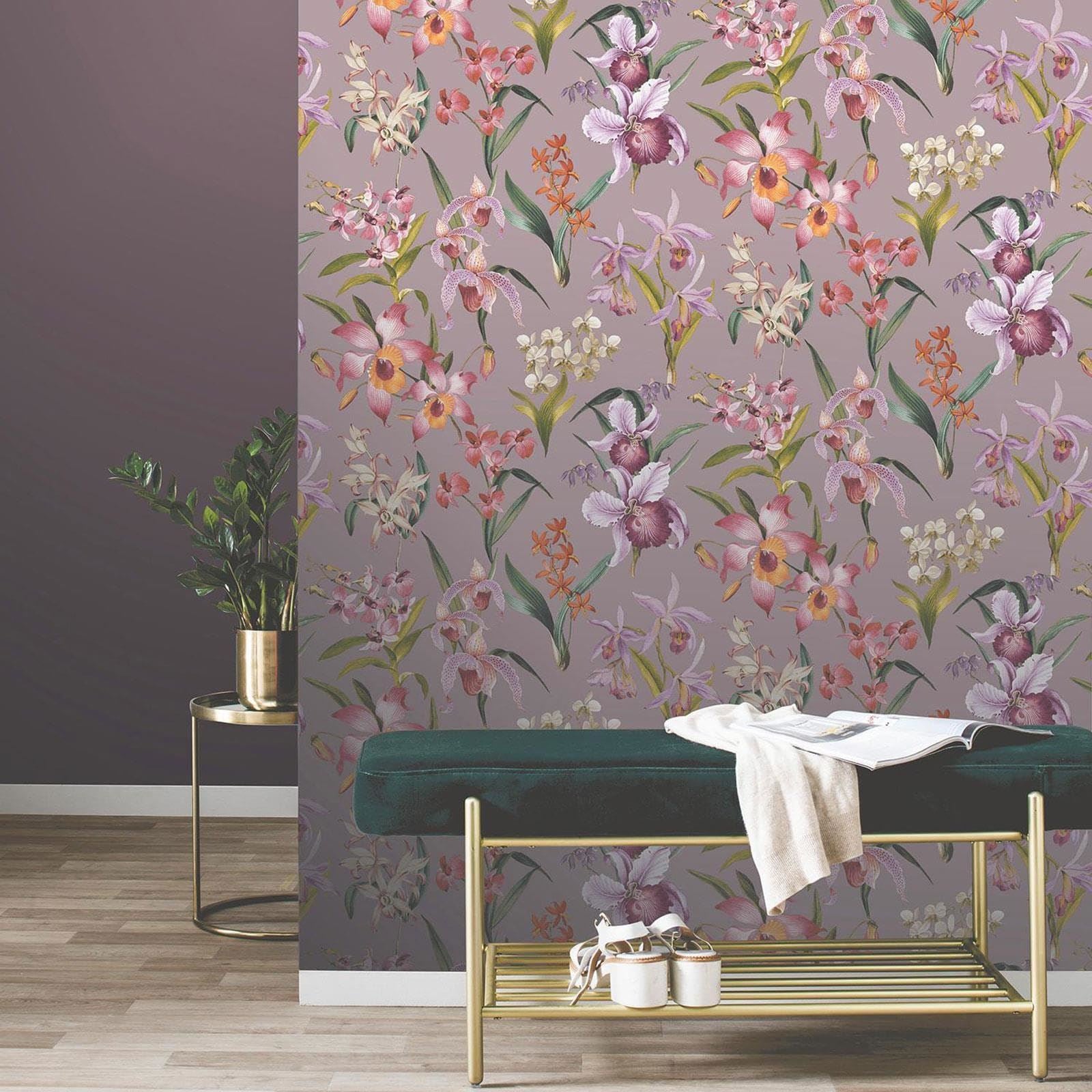 Rasch Maya Floral Wallpaper Tropical Orchids Exotic Flowers Lilac/Multi Colourful 283661