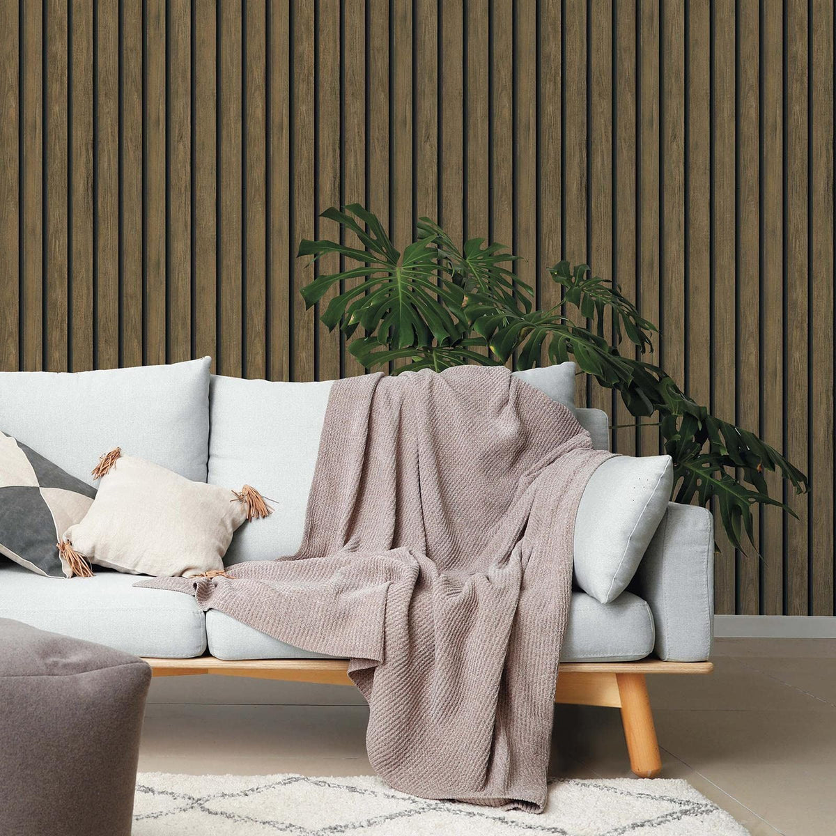 Wood Slat Effect Wallpaper Dark Oak Holden 13130 Brown