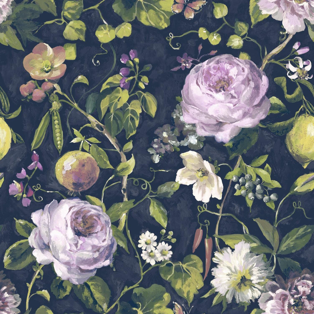 Mirabelle Floral Garden Cottage Plants Navy Green Paste The Wall Wallpaper