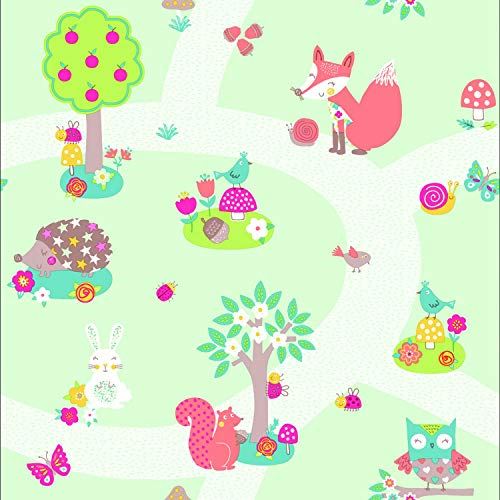 Arthouse 667200 Forest Friends Wallpaper, Mint, 53 cm x 10.05 m