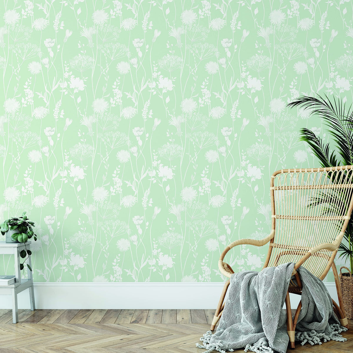 Catherine Lansfield Meadowsweet Floral Wallpaper Green