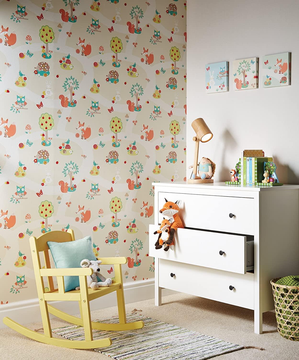 Arthouse 667200 Forest Friends Wallpaper, Mint, 53 cm x 10.05 m