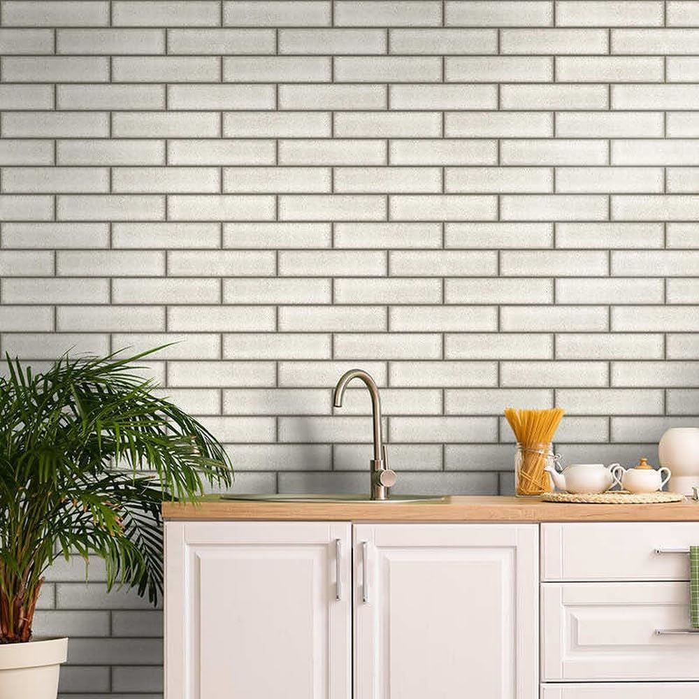 Holden Decor Tiling on a Roll Celadon Gloss Tile Dove Wallpaper 89389 - Kitchen