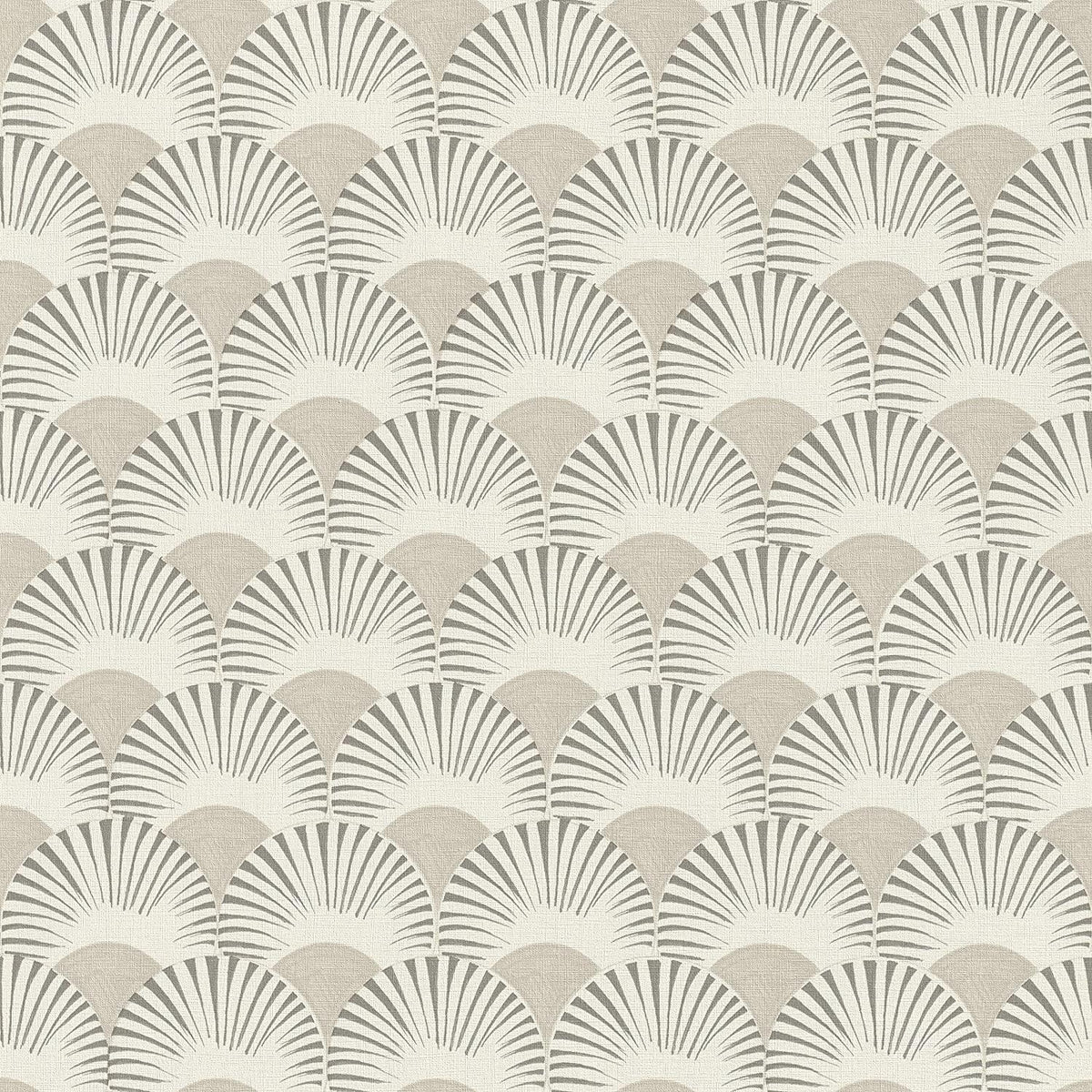 Rasch Studio Onszelf Geometric Fan Motif Beige Non-Woven Wallpaper 539301 with Graphic Fan Pattern in White and Grey with Light Structure