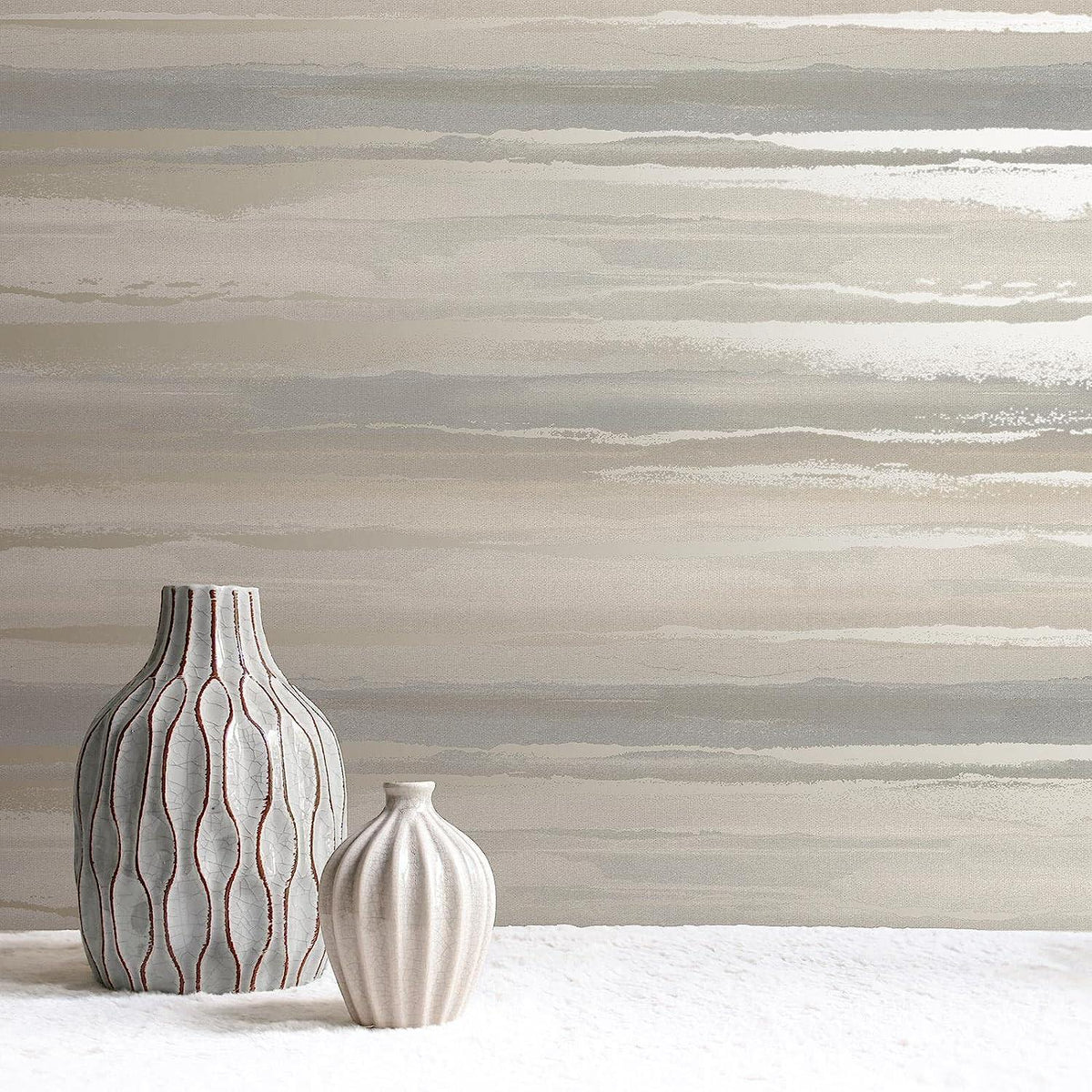 RASCH (U.K) Limited Horizon Wallpaper - Modern Wallpaper for Living Room, Bedroom, Fireplace - Decorative Luxury Wall Paper with Landscape Design &amp; Natural Tones (Metallic Silver &amp; Gold)