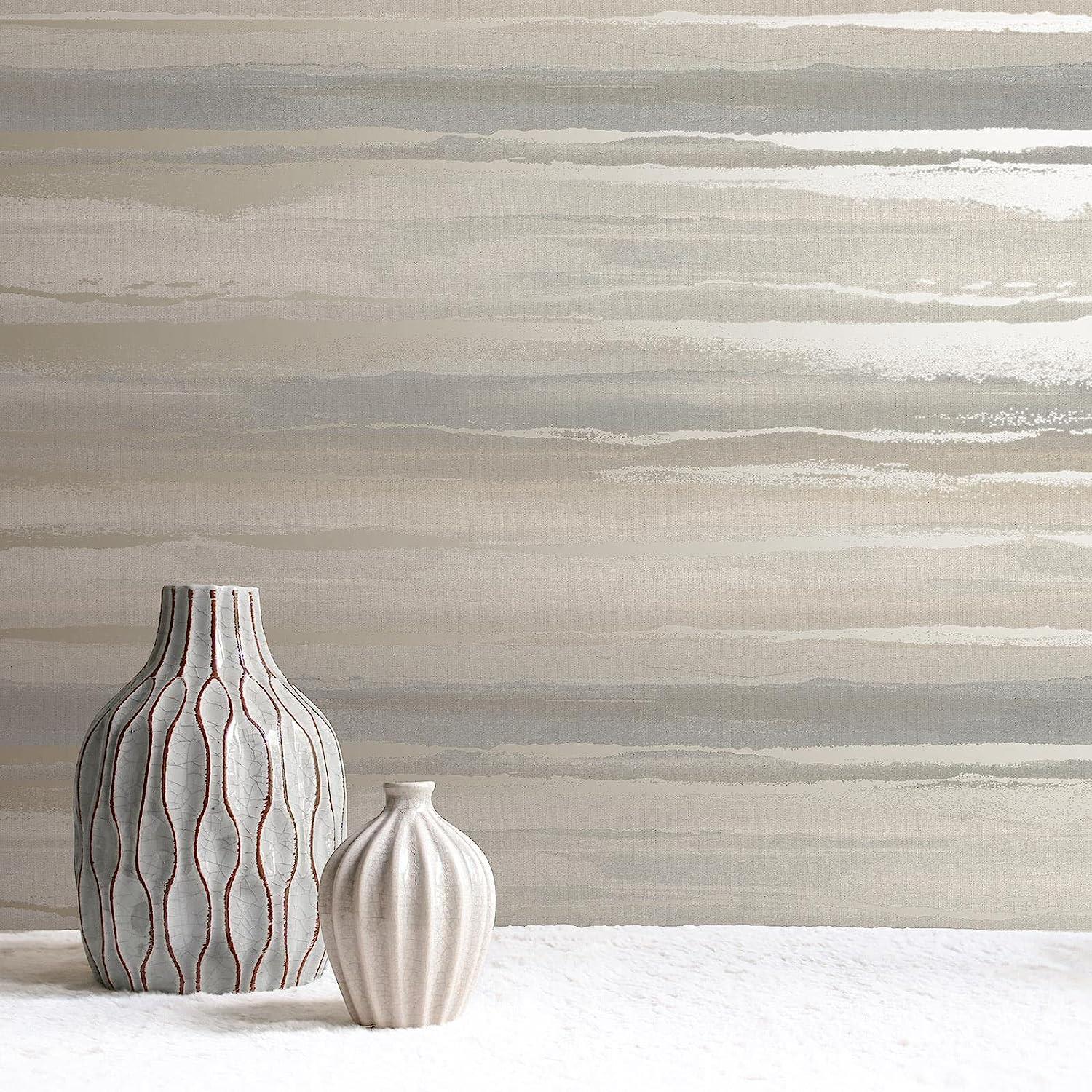 RASCH (U.K) Limited Horizon Wallpaper - Modern Wallpaper for Living Room, Bedroom, Fireplace - Decorative Luxury Wall Paper with Landscape Design & Natural Tones (Metallic Silver & Gold)