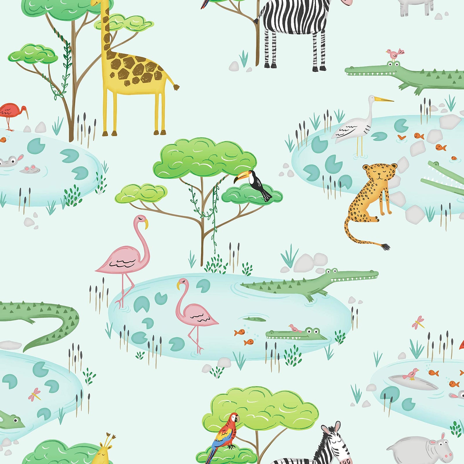 Holden Decor 90932 Kids Wallpaper Crocodile Lake Teal