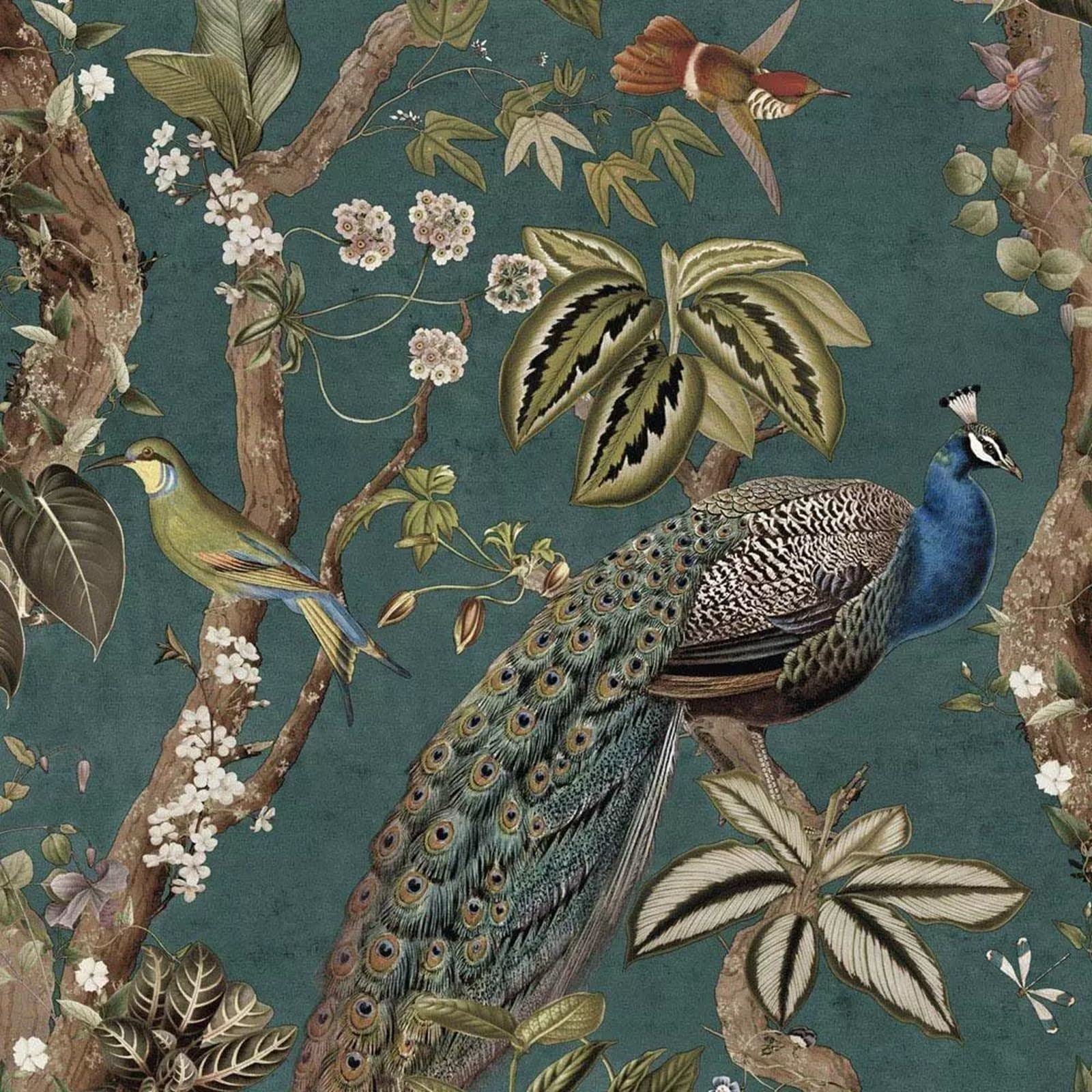 Holden Decor Peacock Woods Aqua Wallpaper 13682