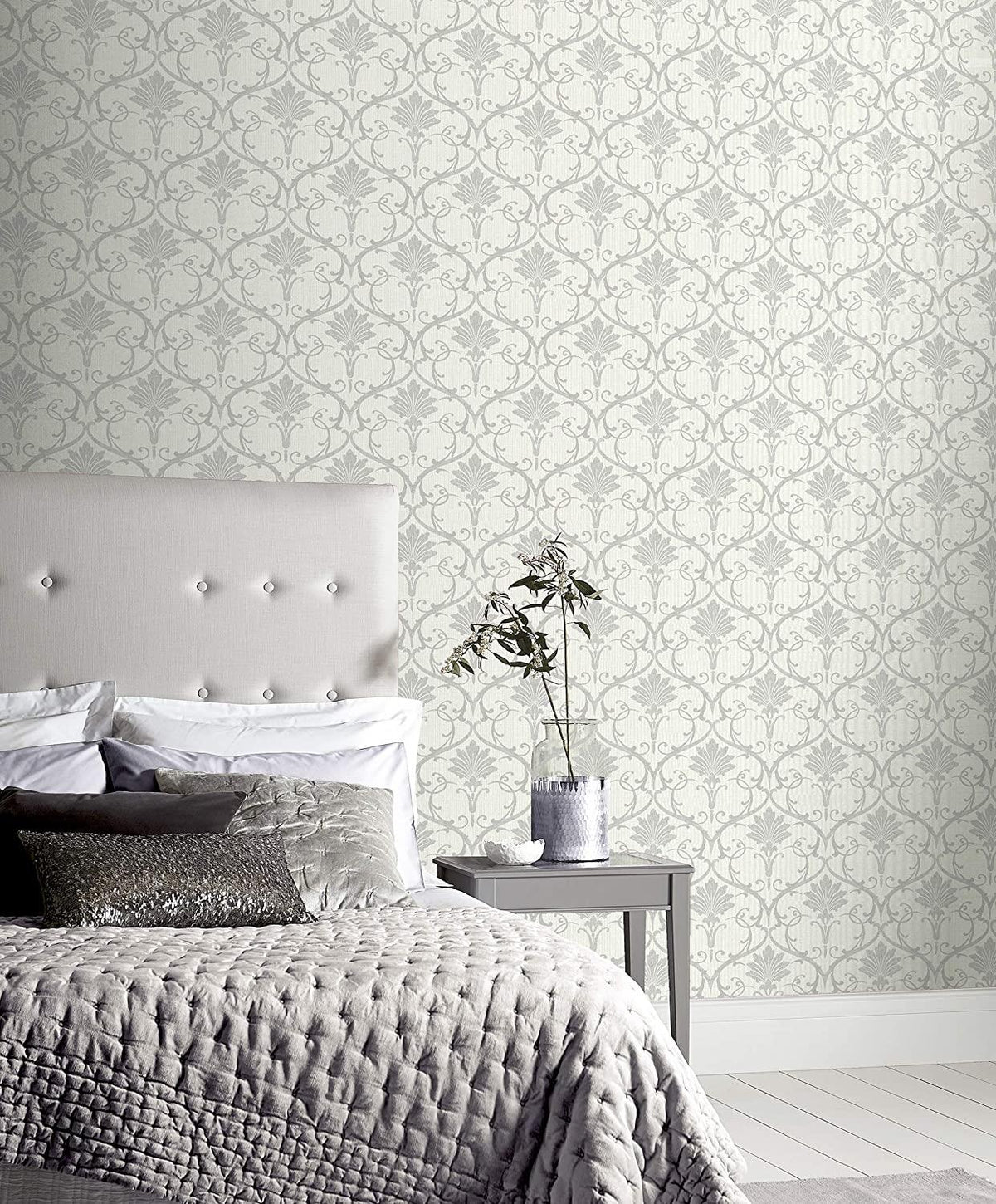 Arthouse ArtiSTICK Divine Damask Grey Peel and Stick Self Adhesive Wallpaper 6m Long - Great for Upcycling Furniture - Cabinets Kitchen Drawers Shelves - Peel & Stick 300217, Single Roll