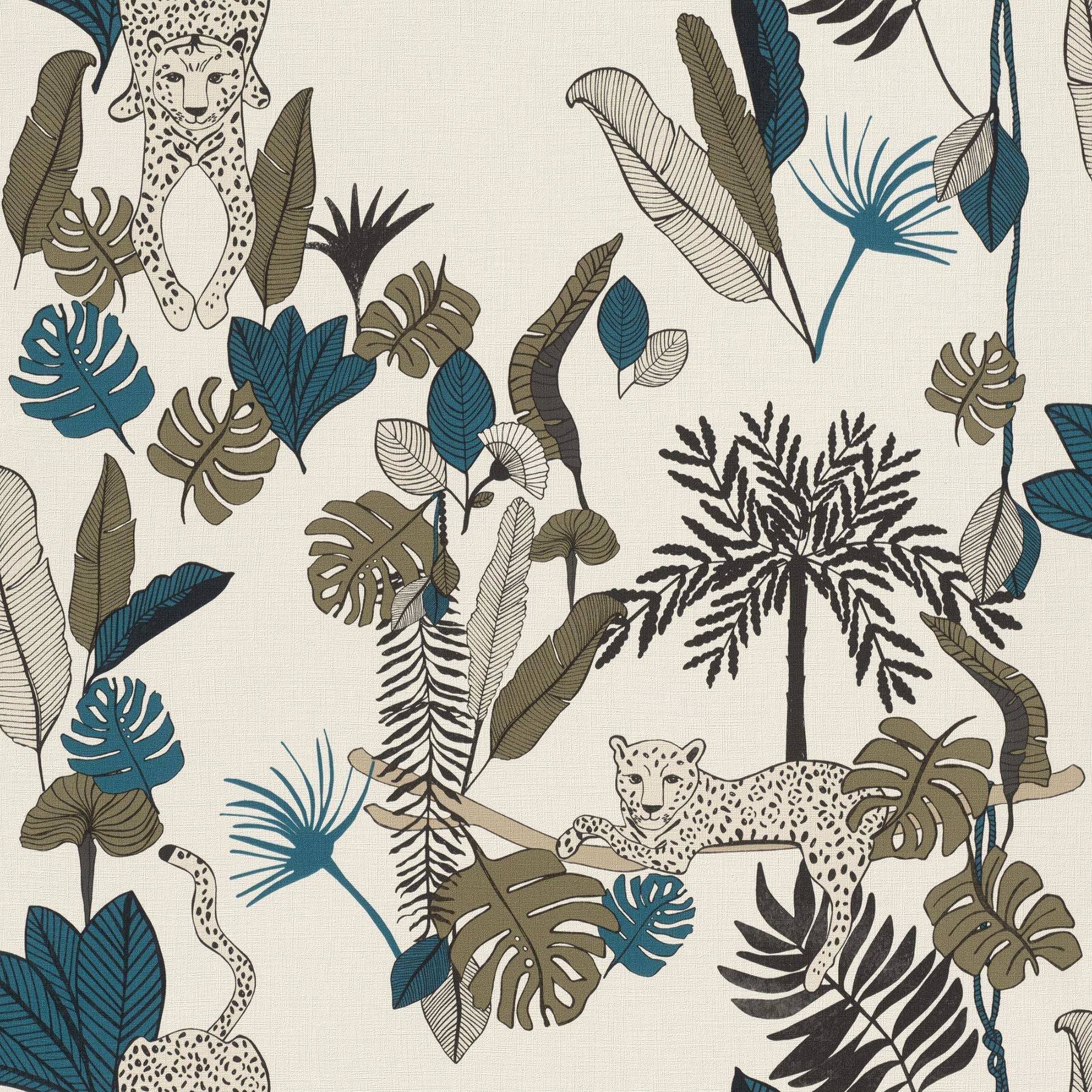 Rasch Club Botanique 540345 Non-Woven Wallpaper Leopard Green